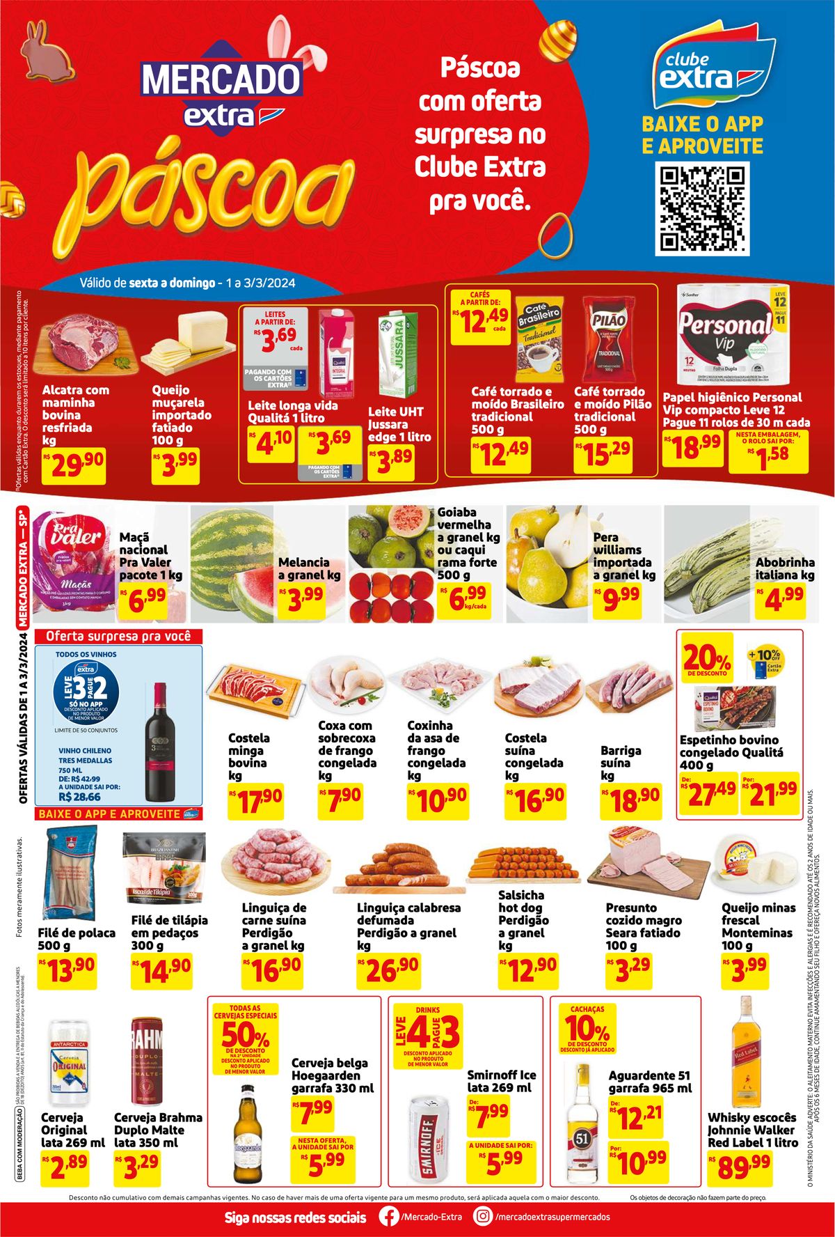 Promoção de frutas e carnes no Mercado Extra, Páscoa Mercado Extra, 03-03-2024, Mercado Extra