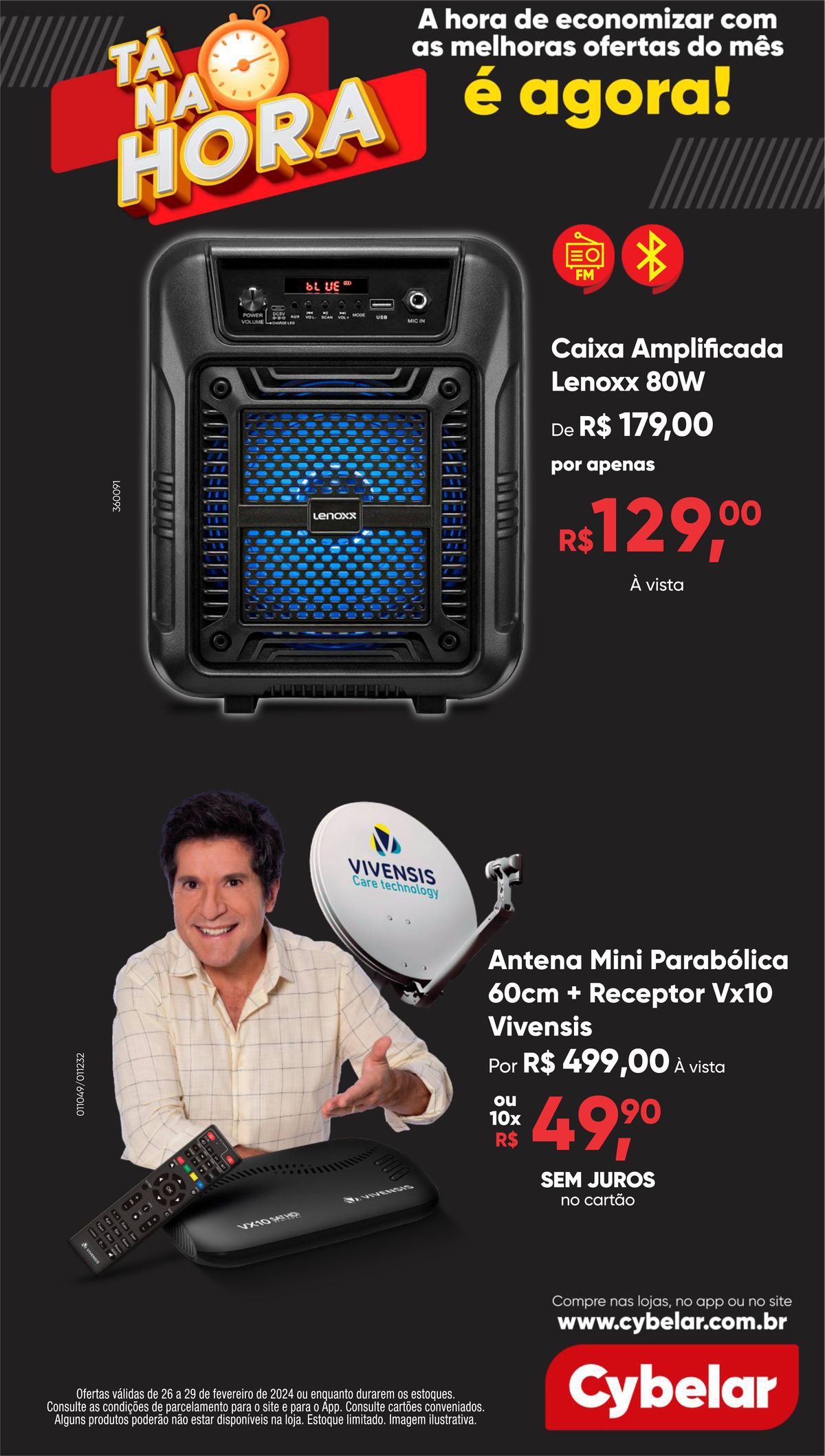 Caixa Amplificada Lenoxx 80W e Antena Mini Parabólica 60cm + Receptor Vx10 em oferta!