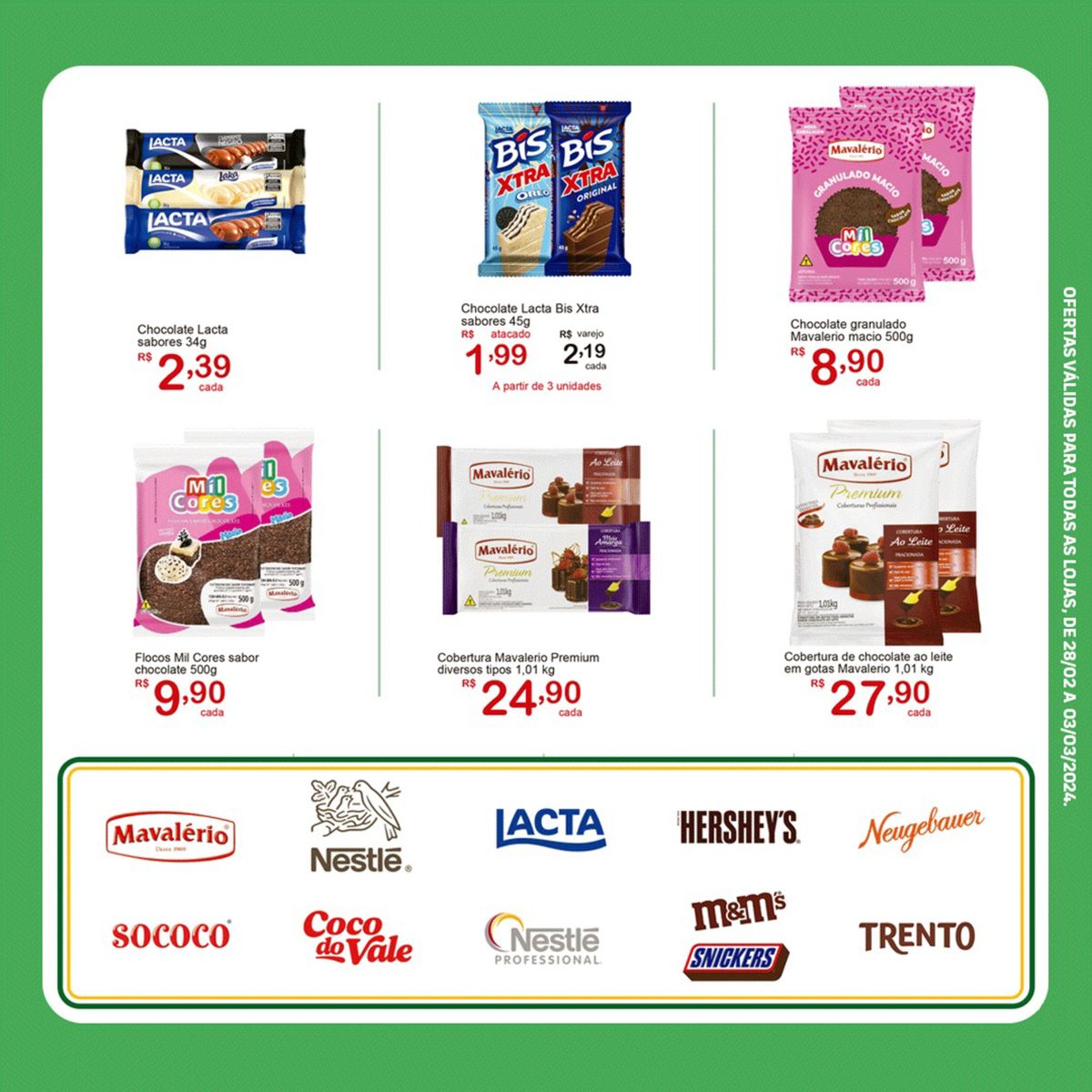 Oferta de chocolates diversos da marca Lacta e Mavalério