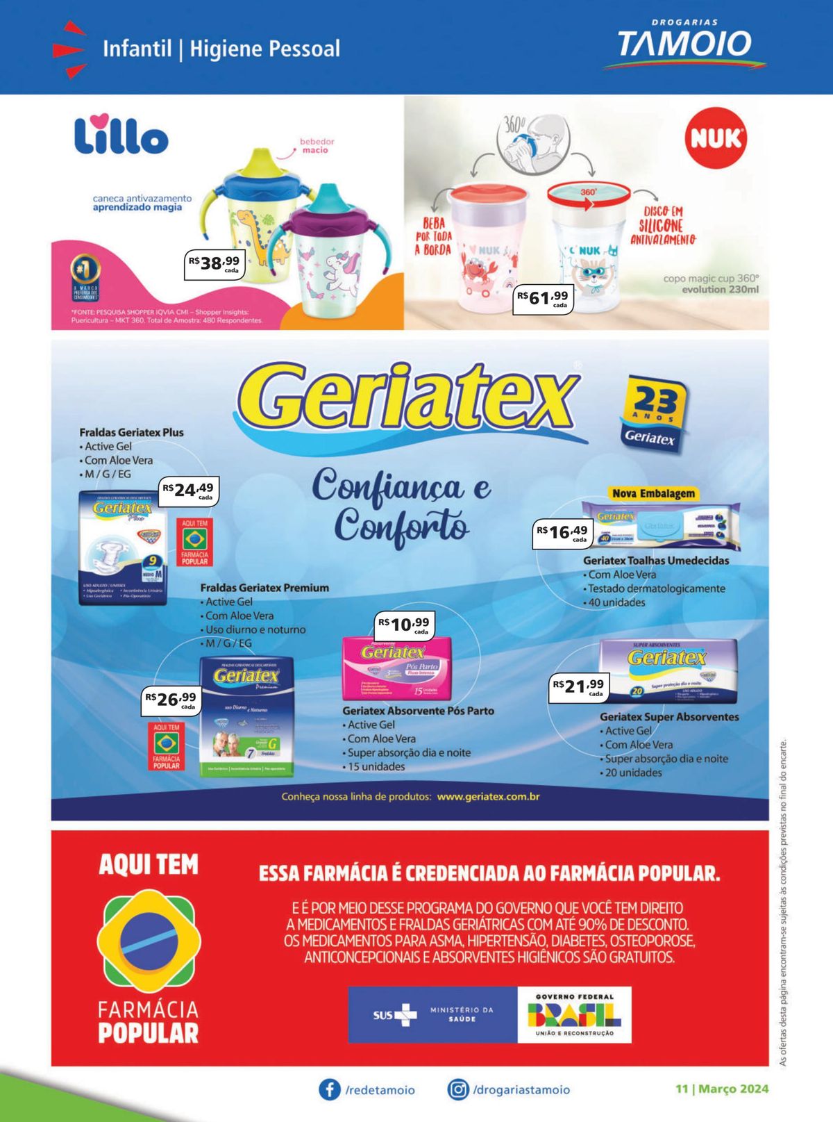 Fraldas Geriatex Plus, Geriatex Toalhas Umedecidas, Geriatex Absorvente Pós Parto e mais