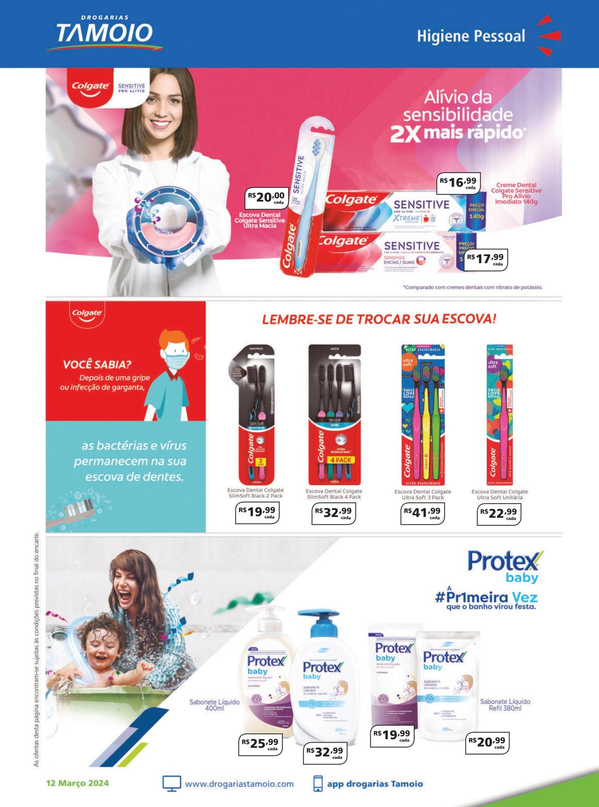 Creme Dental Coigate Sensitive e Sabonete Protex Baby em Promoção