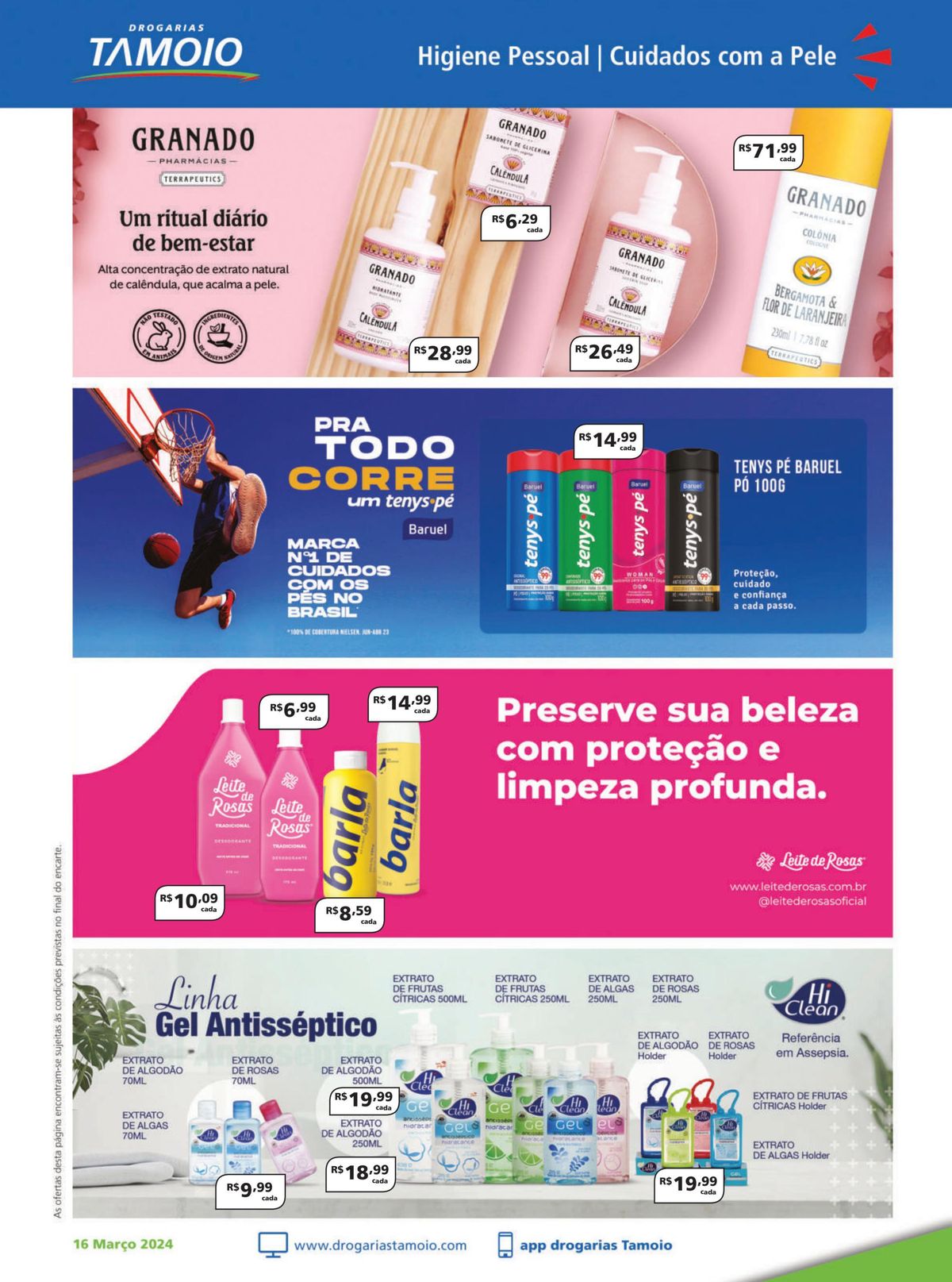 Produtos de higiene pessoal e cuidados com a pele da linha Granado em promoção