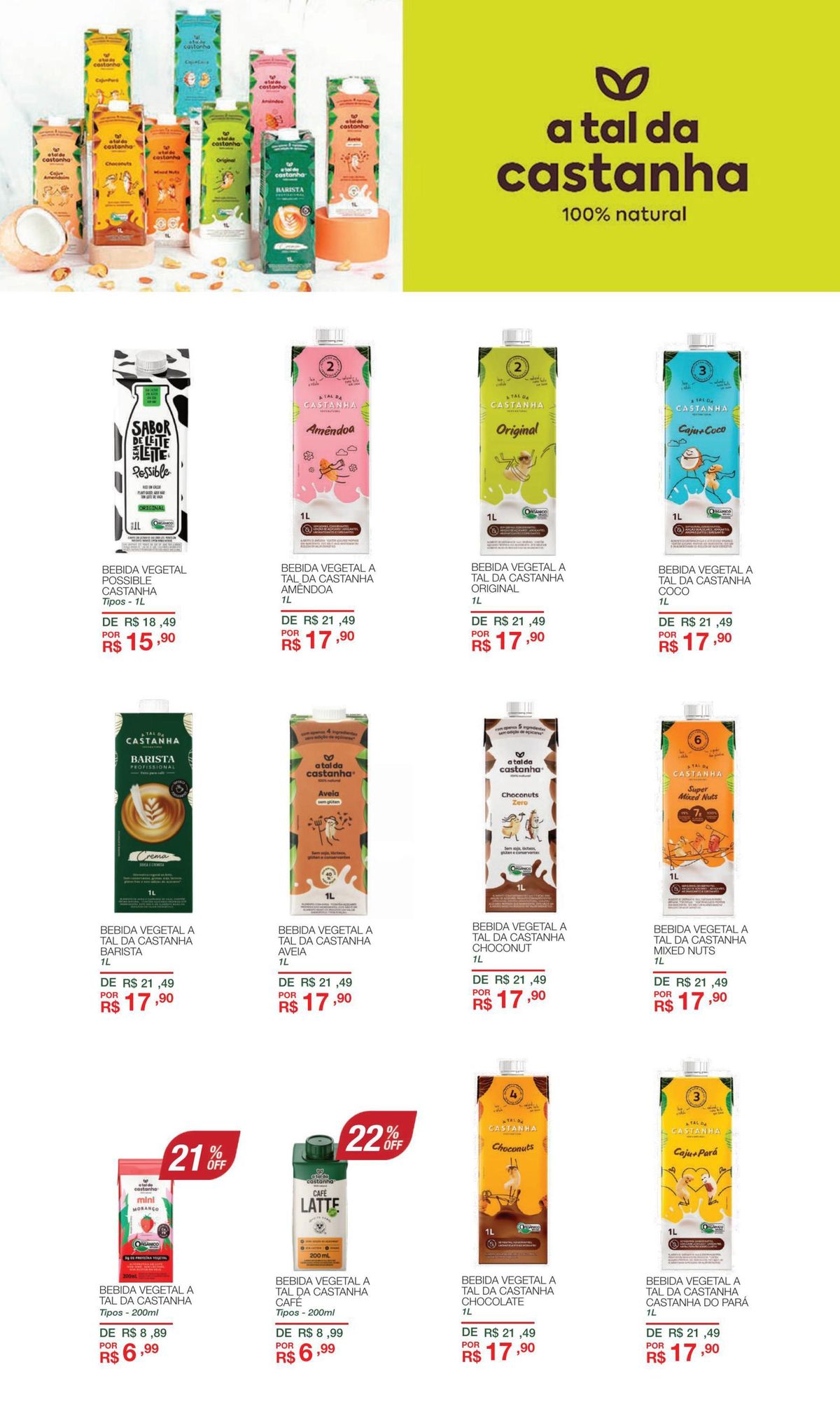 Bebidas vegetais de castanha em promoção