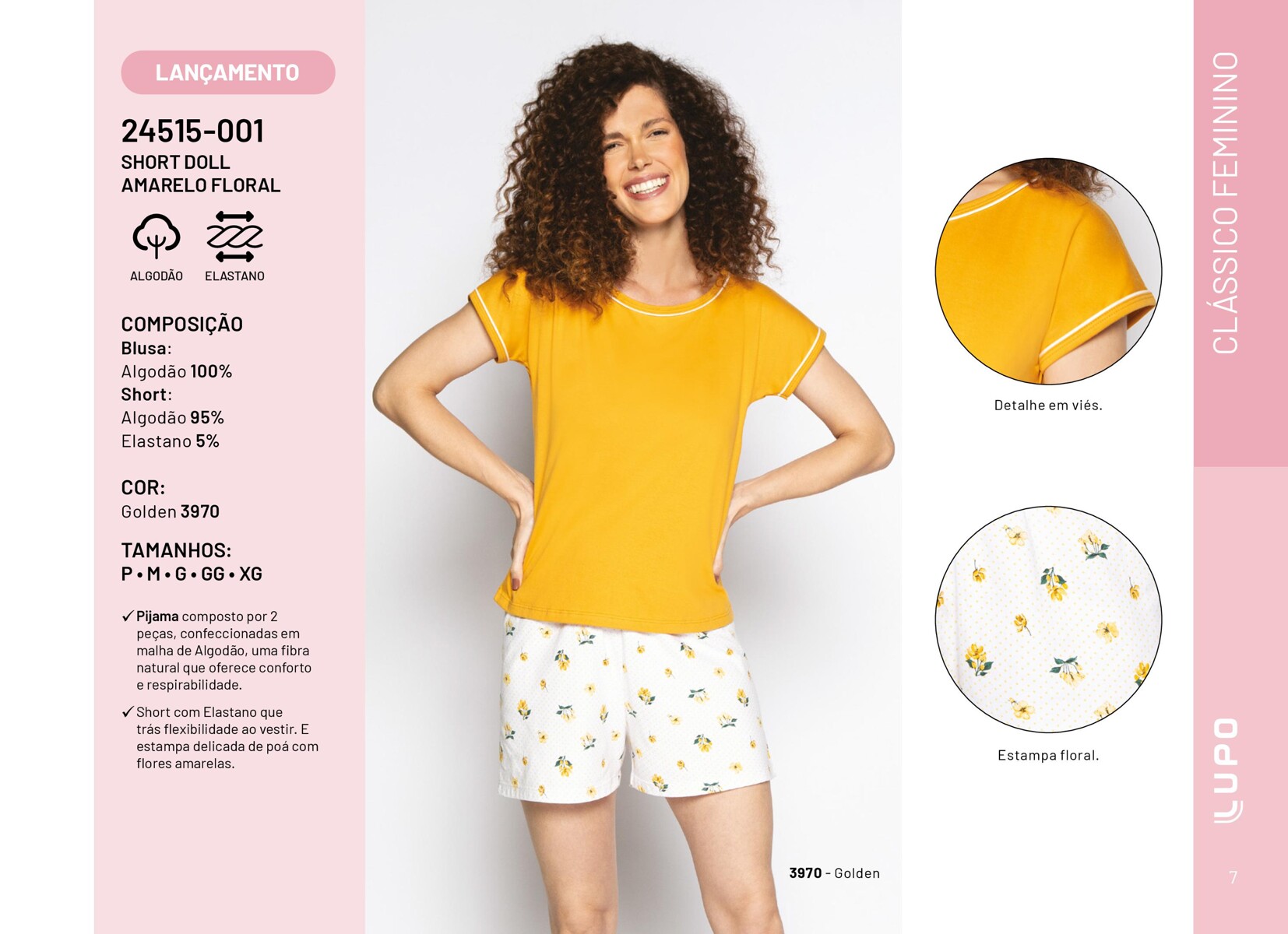 Pijama de Algodão Amarelo Floral - Conjunto de 2 peças