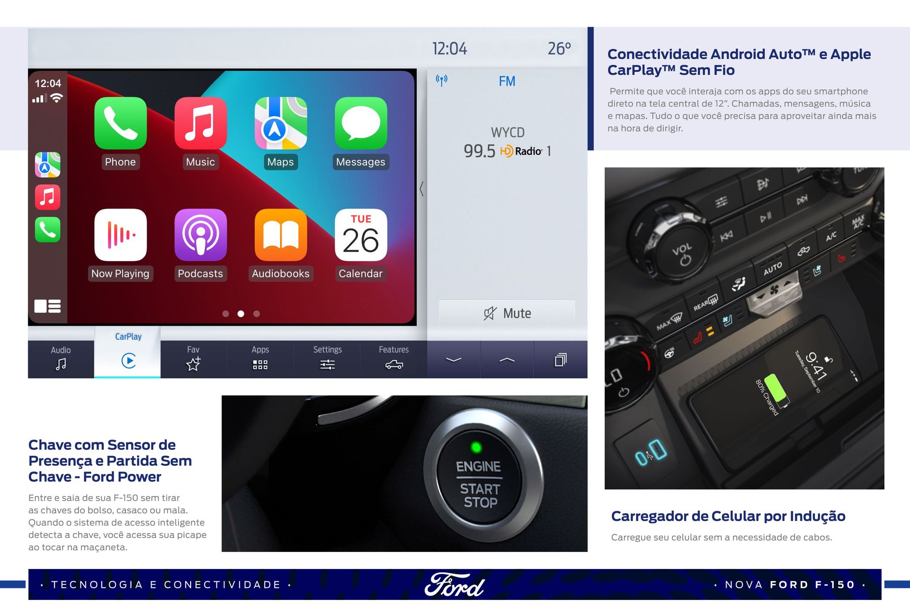 Conectividade Android Auto e Apple CarPlay sem fio