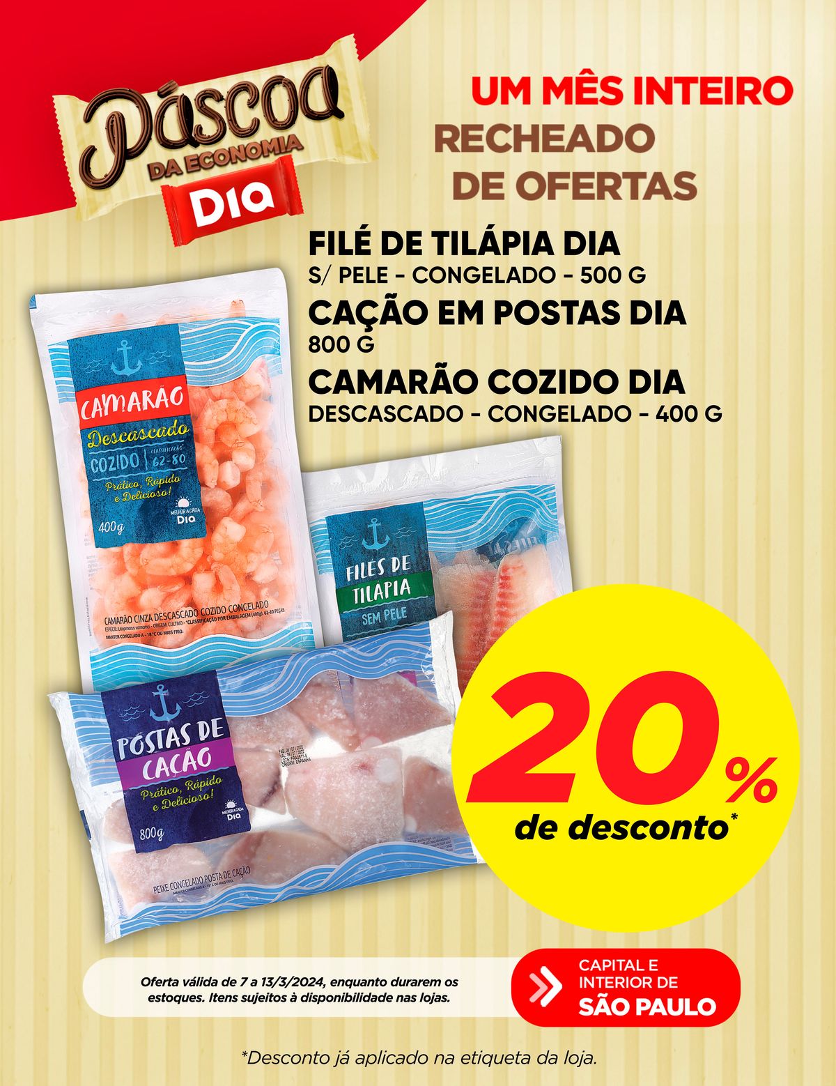 Filé de Tilápia, Bacalhau em Postas e Camarão Cozido em Oferta