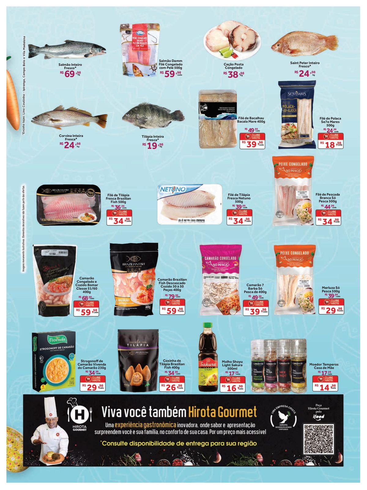 Ofertas de Peixes e Frutos do Mar no Hirota Food Supermercado