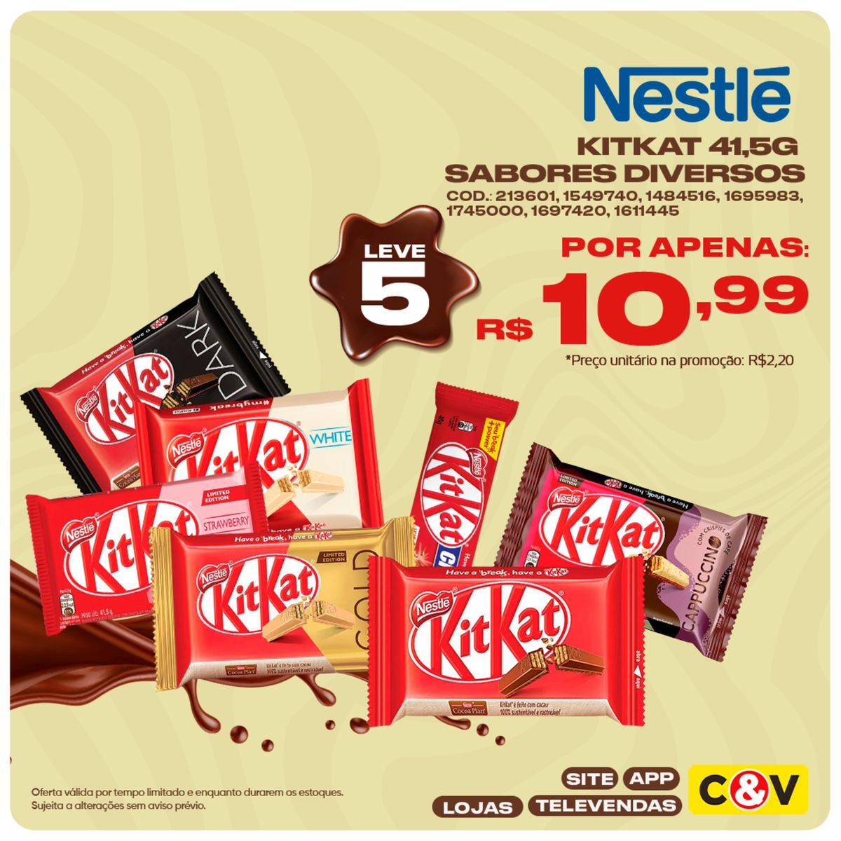 Promoção KitKat 41,5g Sabores Diversos por R$2,20