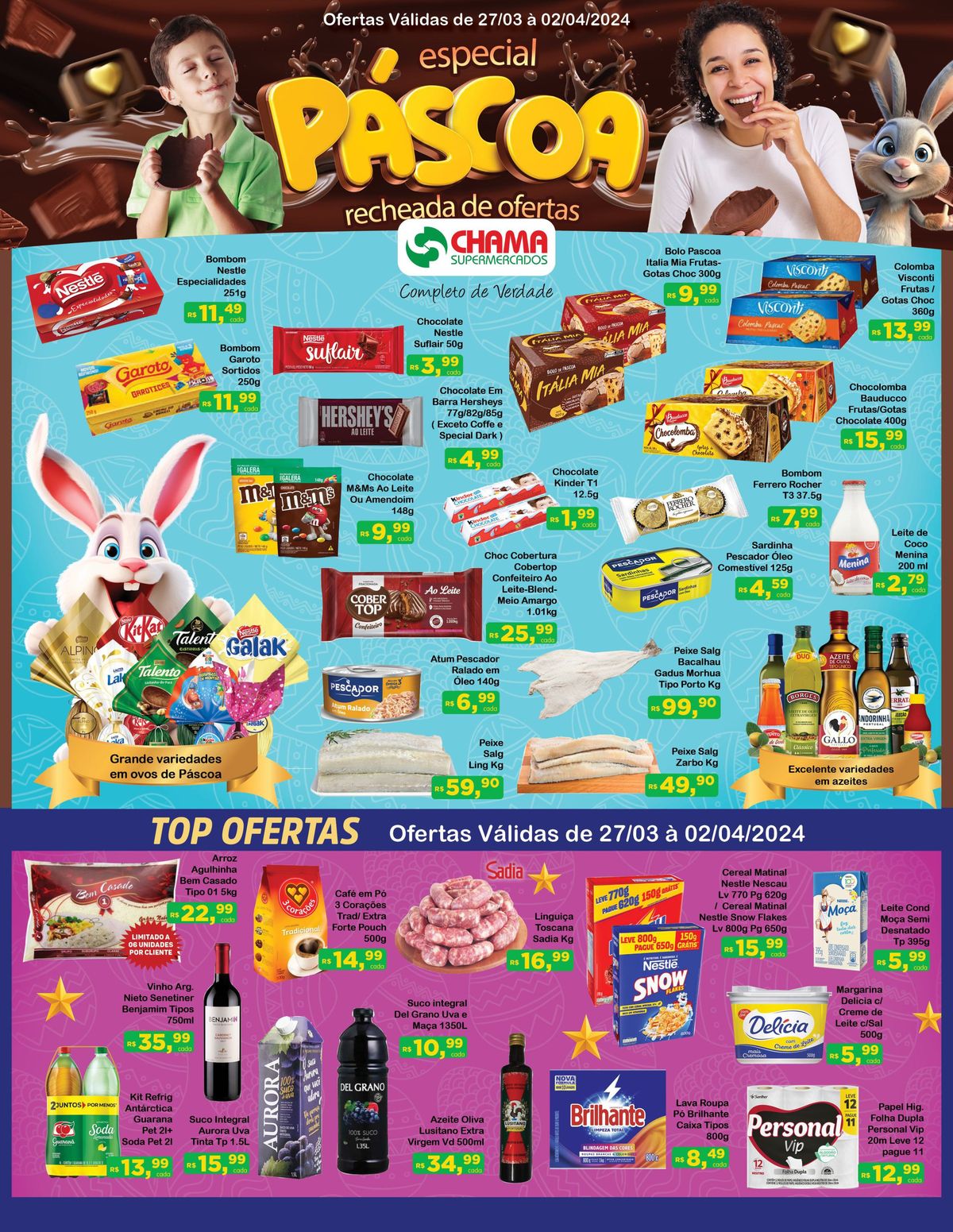 Promoção em chocolates e frutas no Chama Supermercados