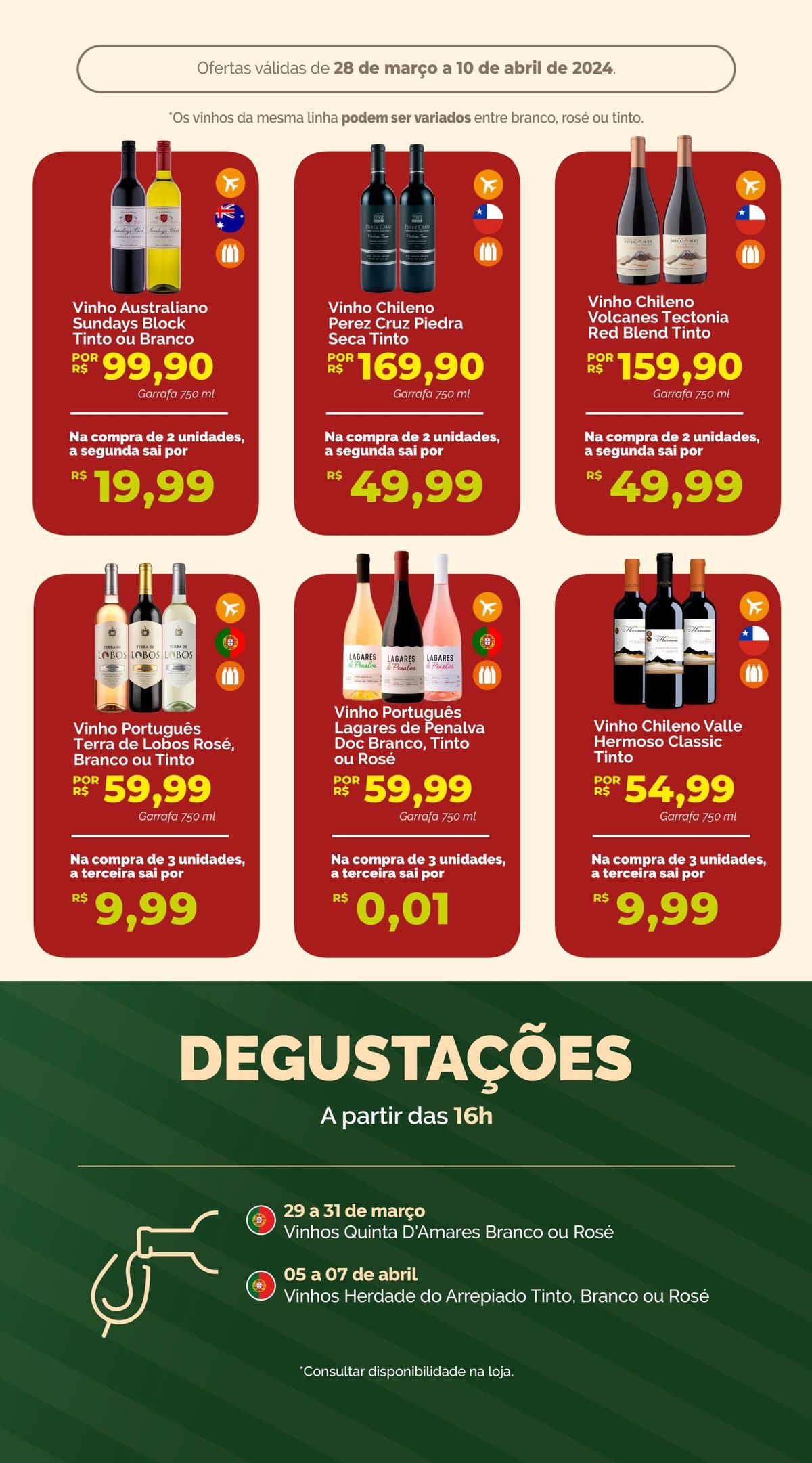Ofertas de Vinhos Australianos, Portugueses e Chilenos