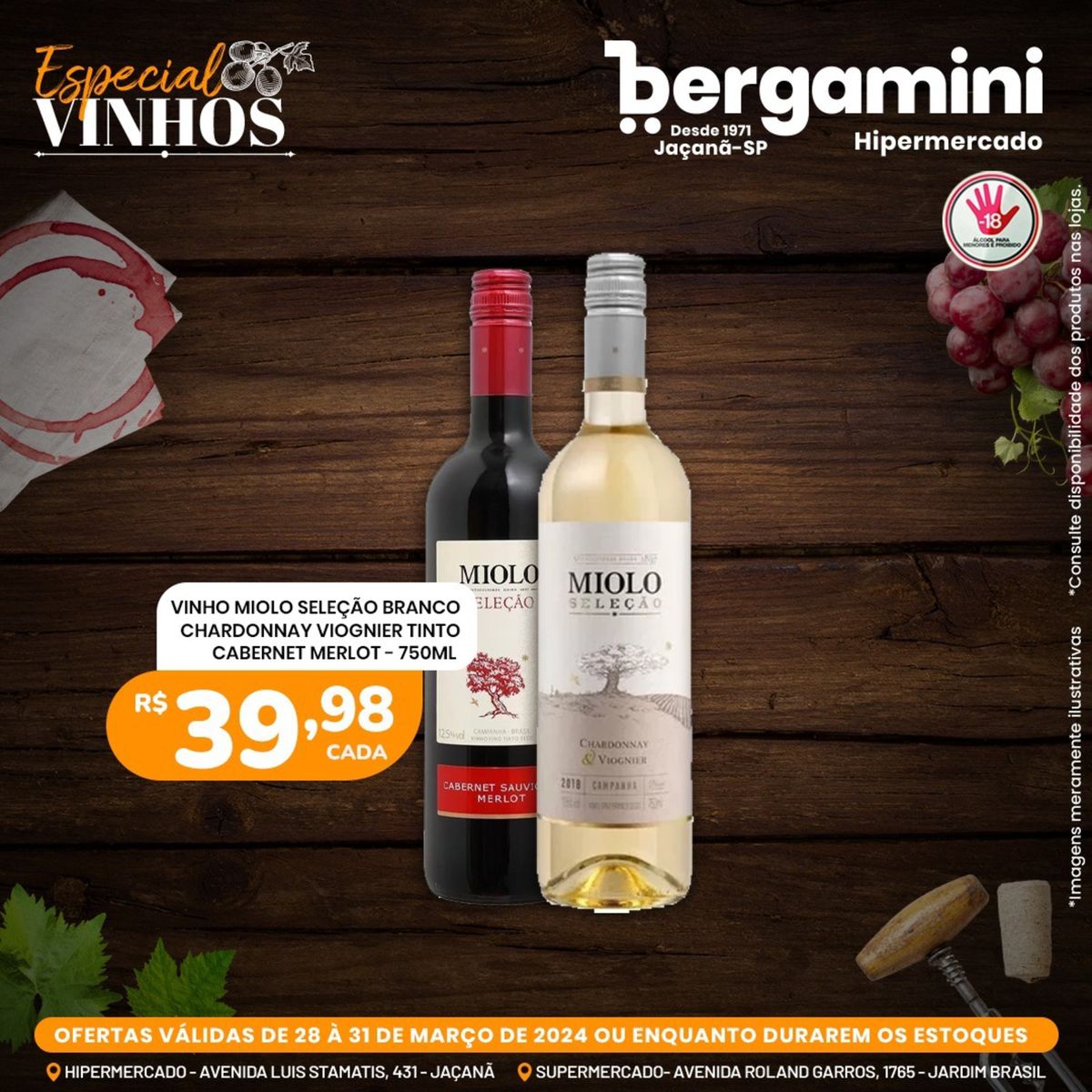 Oferta de Vinhos Miolo Seleção Branco, Chardonnay, Viognier, Tinto, Cabernet Merlot - 750ml