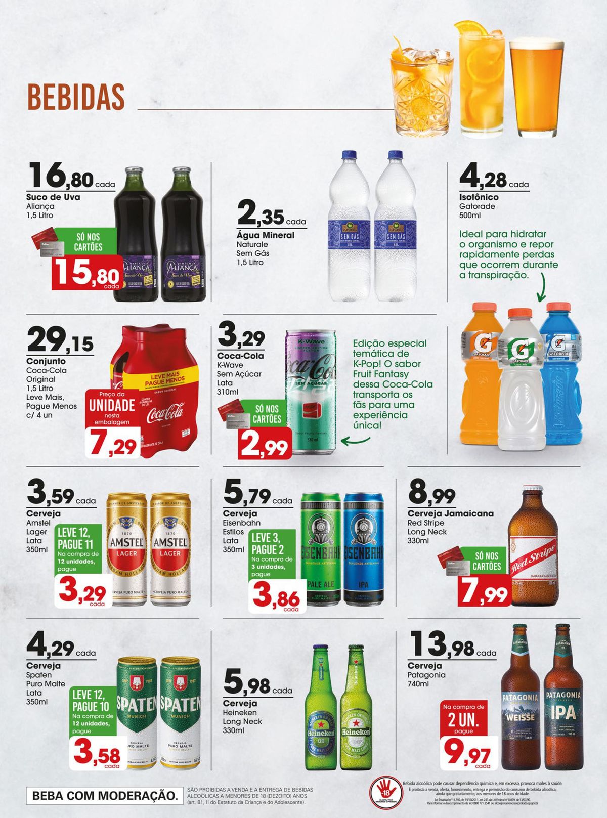 Promoção de Bebidas: Suco de Uva Isotônico, Gatorade, Coca-Cola, Água Mineral e Cervejas Variadas