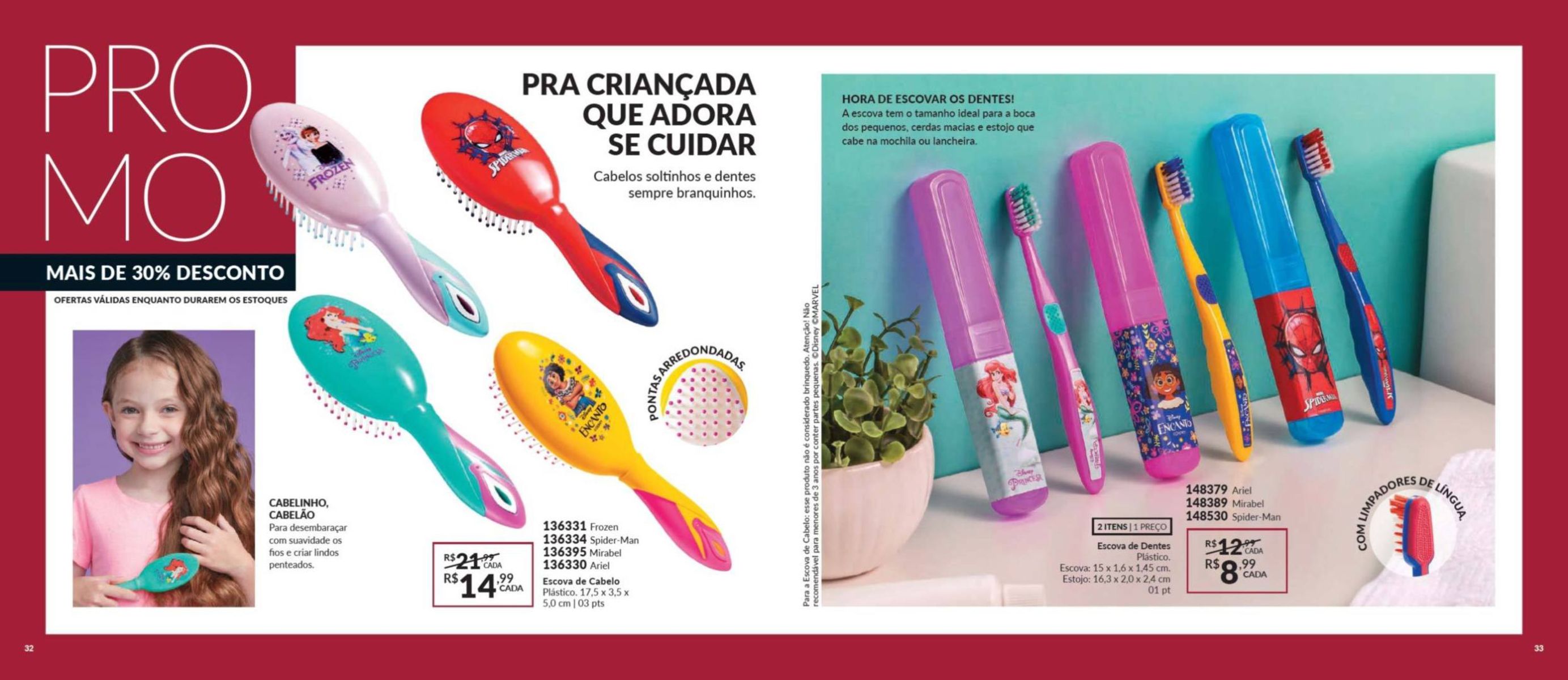 Escova de cabelo e escova de dentes plásticas para crianças