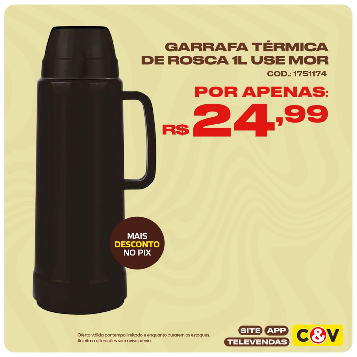 Garrafa térmica de rosca 1L em promoção