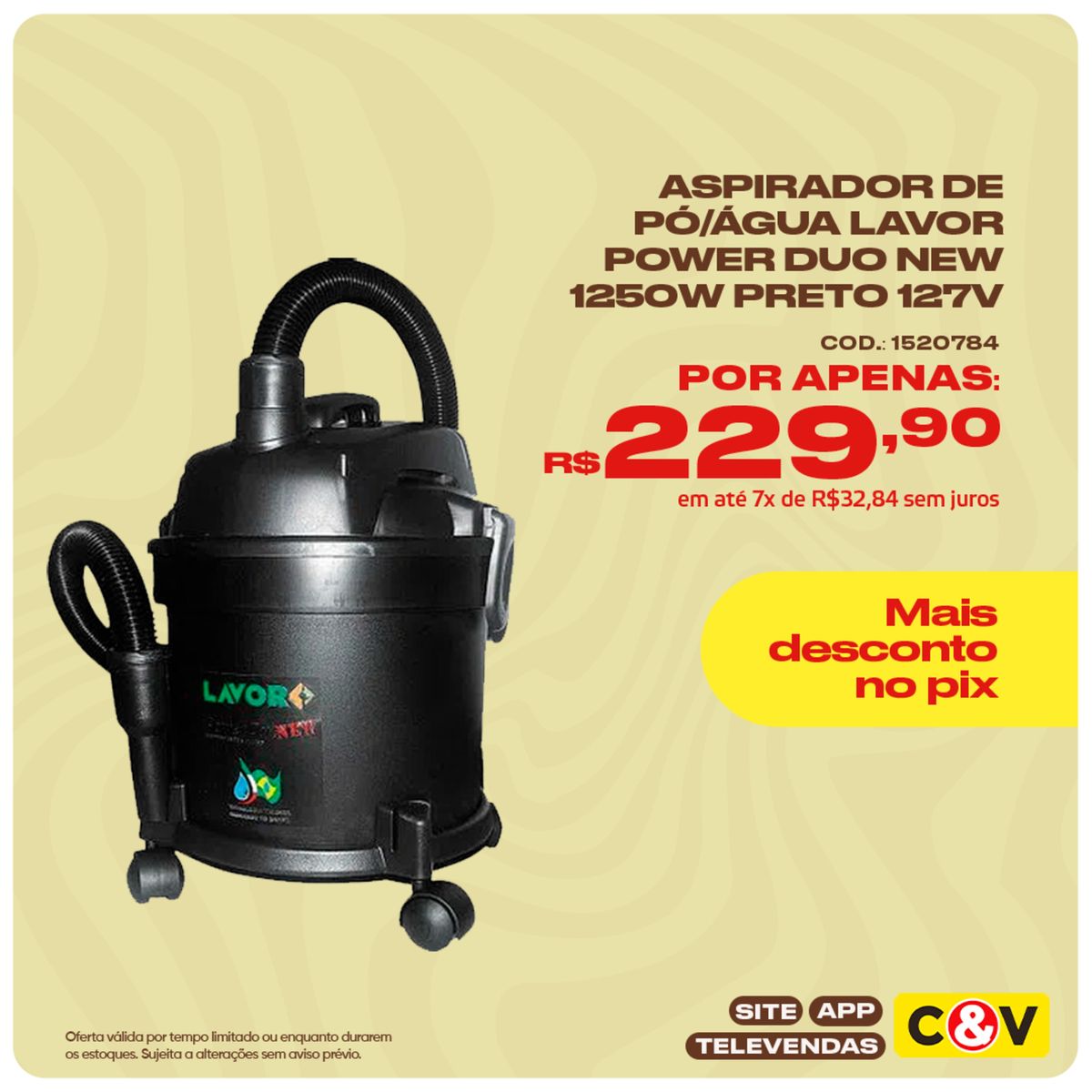 Aspirador de Pó/Água Lavor Power Duo New 1250W por apenas R$299