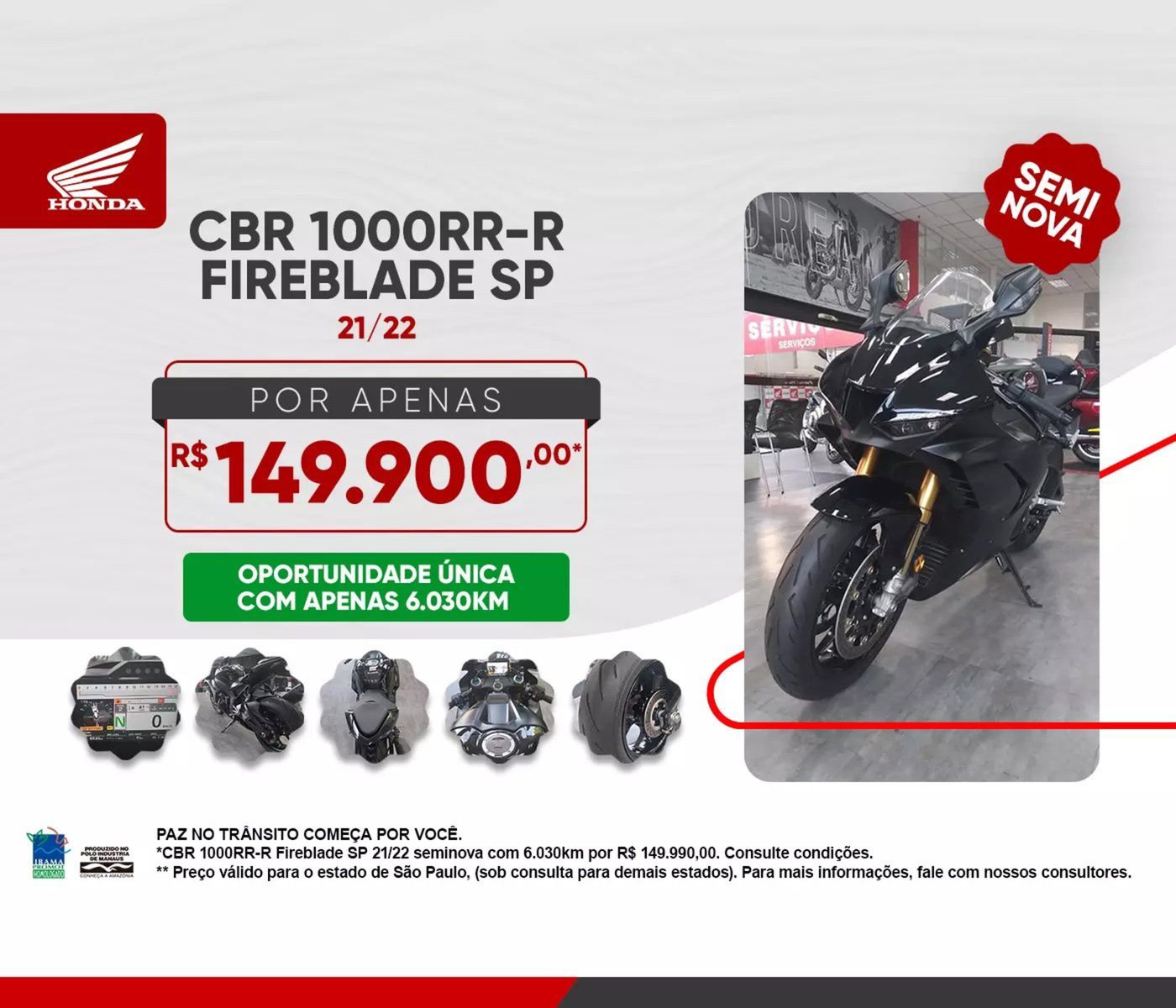 CBR 1000RR-R FIREBLADE SP 21/22 seminova por R$ 149.990,00