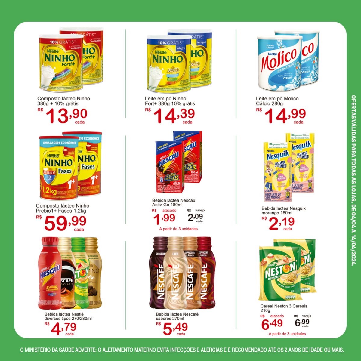 Composto lácteo Ninho e bebida láctea Nestlé em promoção