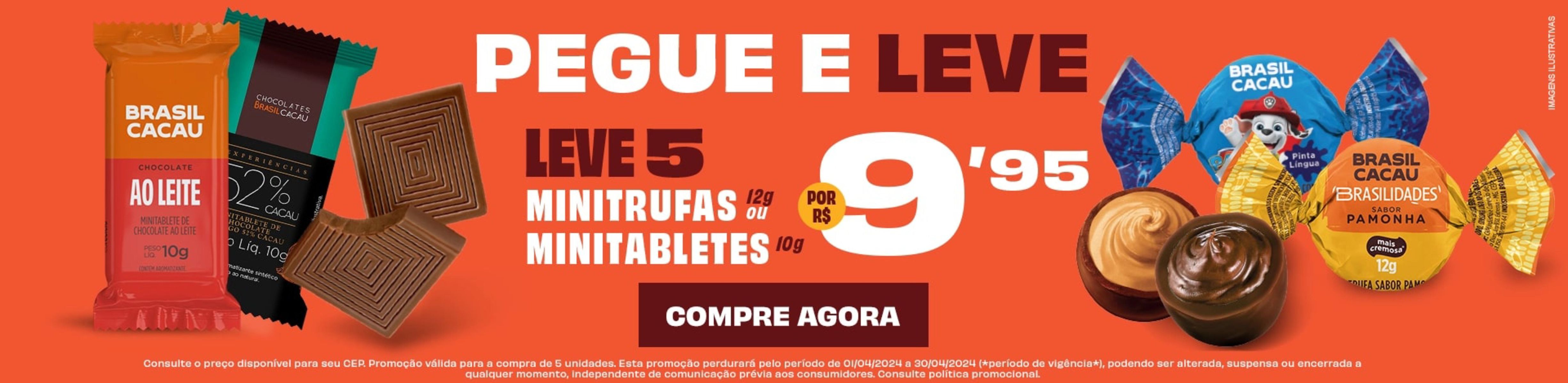 Promoção Leve 5 unidades de chocolates Brasil Cacau por preço especial