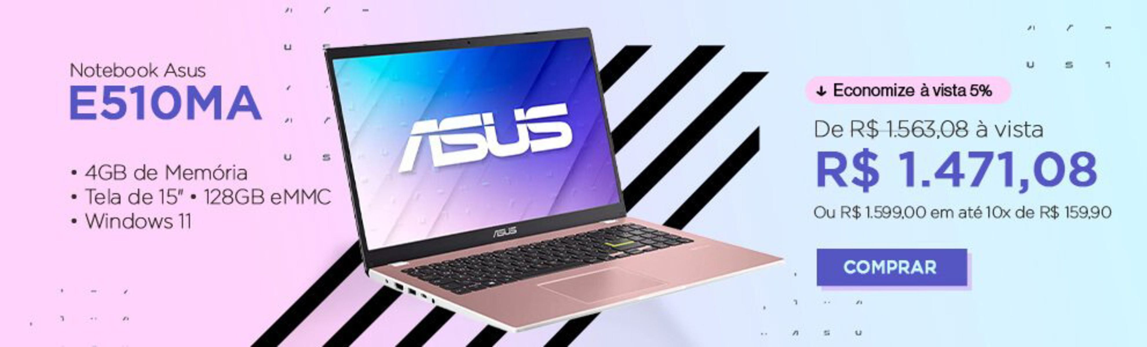 Notebook Asus com 4GB de Memória e Tela de 15"