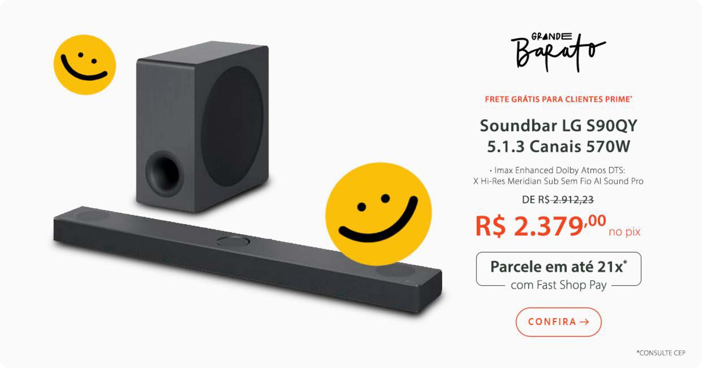 Frete grátis para clientes Prime - Soundbar LG S900Y 5.1.3 Canais 570W