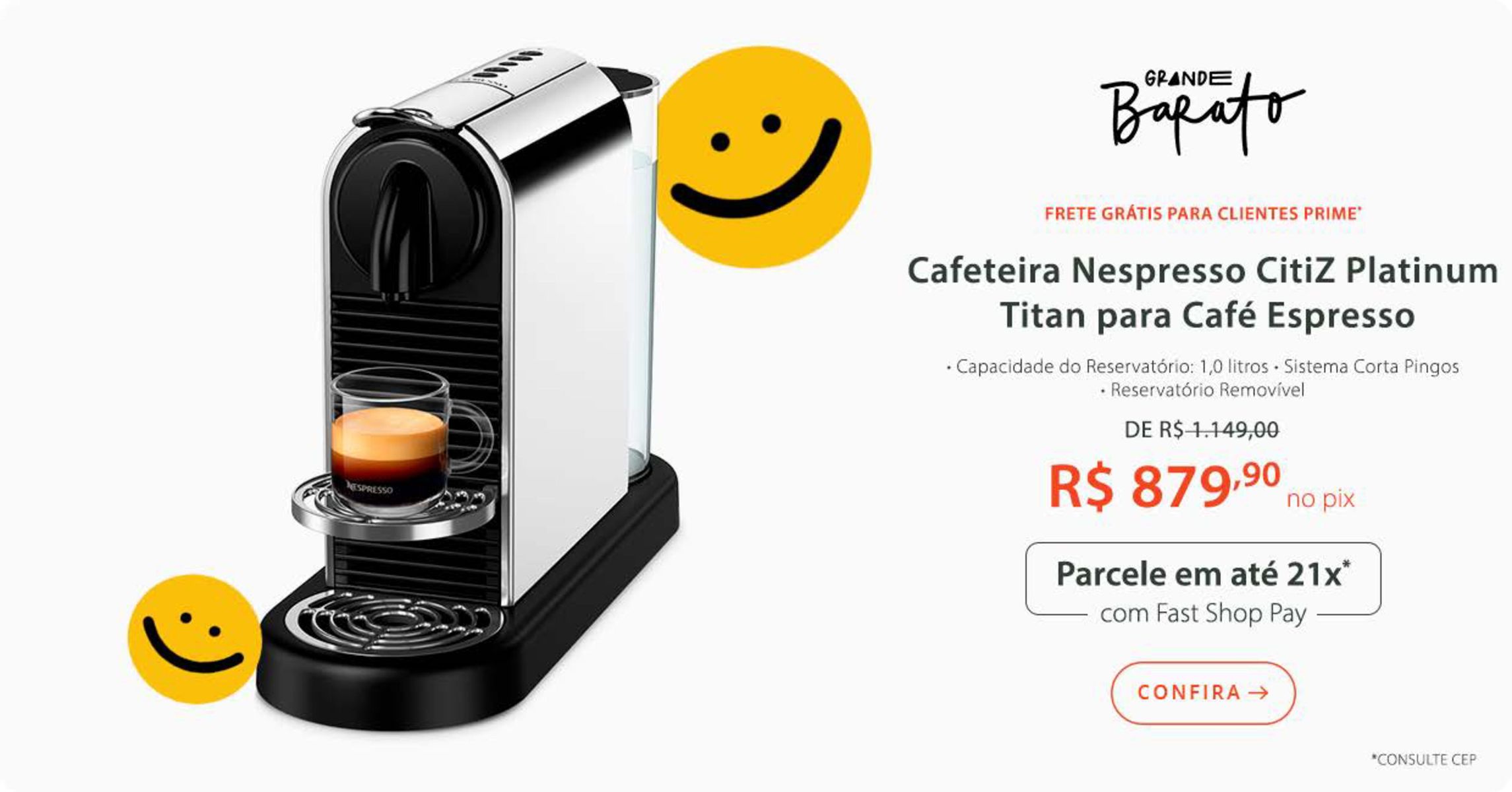 Cafeteira Nespresso CitiZ Platinum Titan para Café Espresso