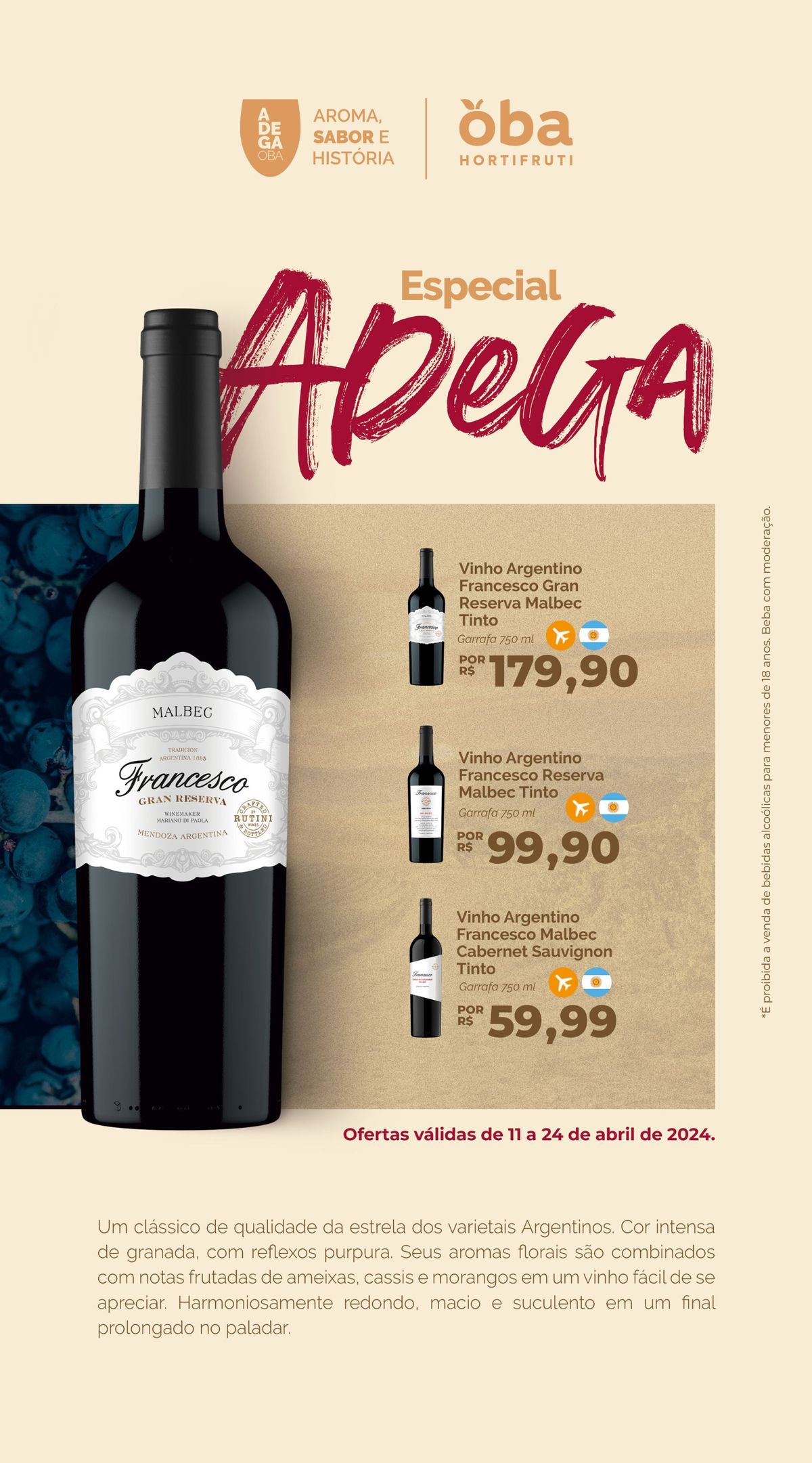 Vinho Argentino Francesco Gran Reserva Malbec 750ml
