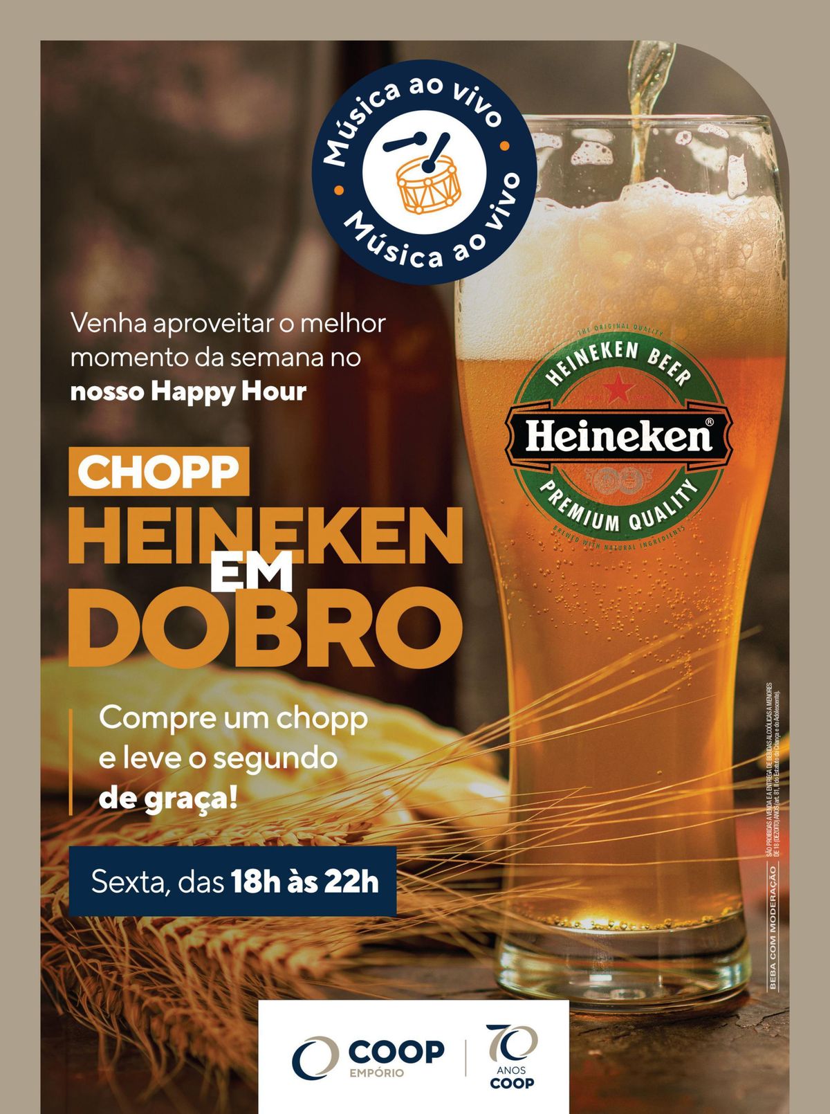 Happy Hour com Chopp Heineken e Petiscos