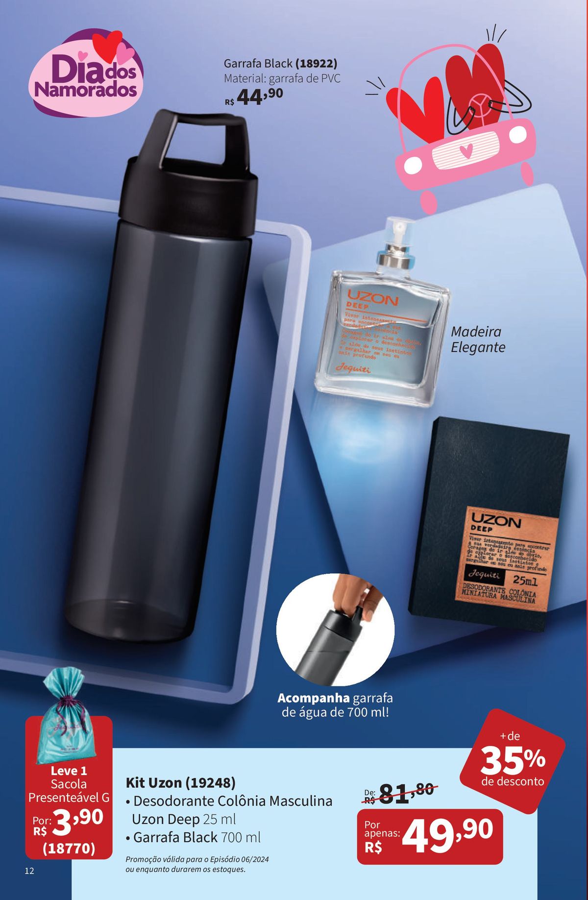 Promoção Kit Uzon: Desodorante Colônia Masculina e Garrafa Black 700 ml