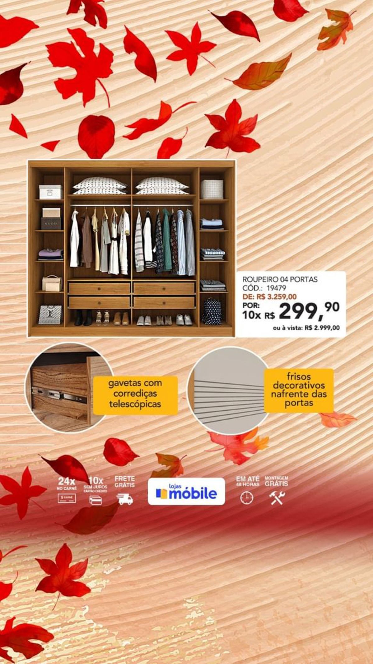 Roupeiro 04 Portas em Promoção!