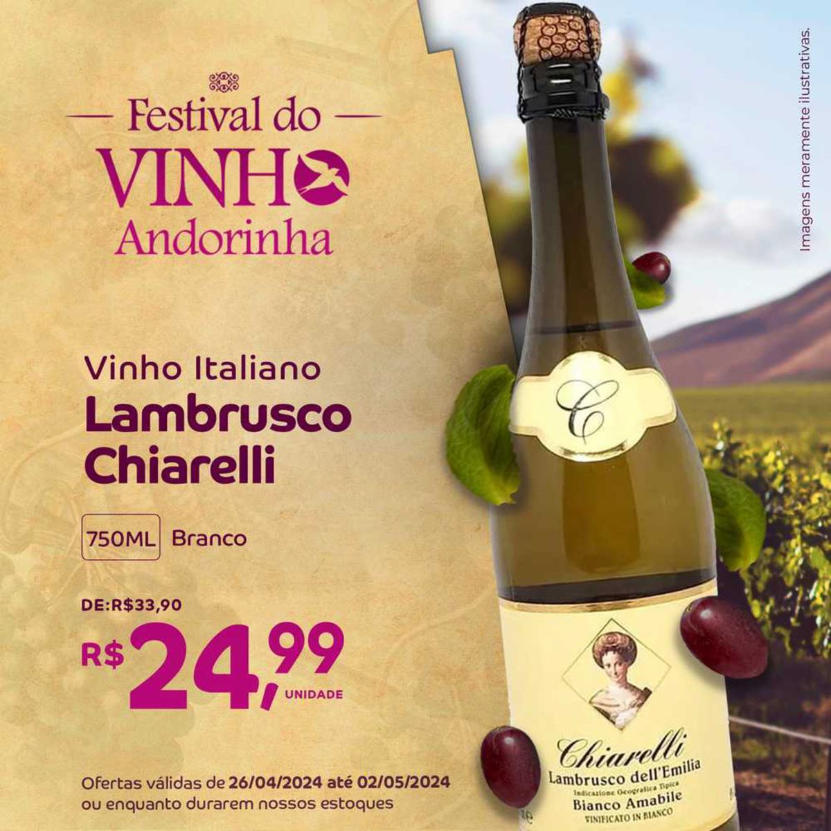 Festival do Vinho Italiano Andorinha - Lambrusco Chiarelli 750ML Branco