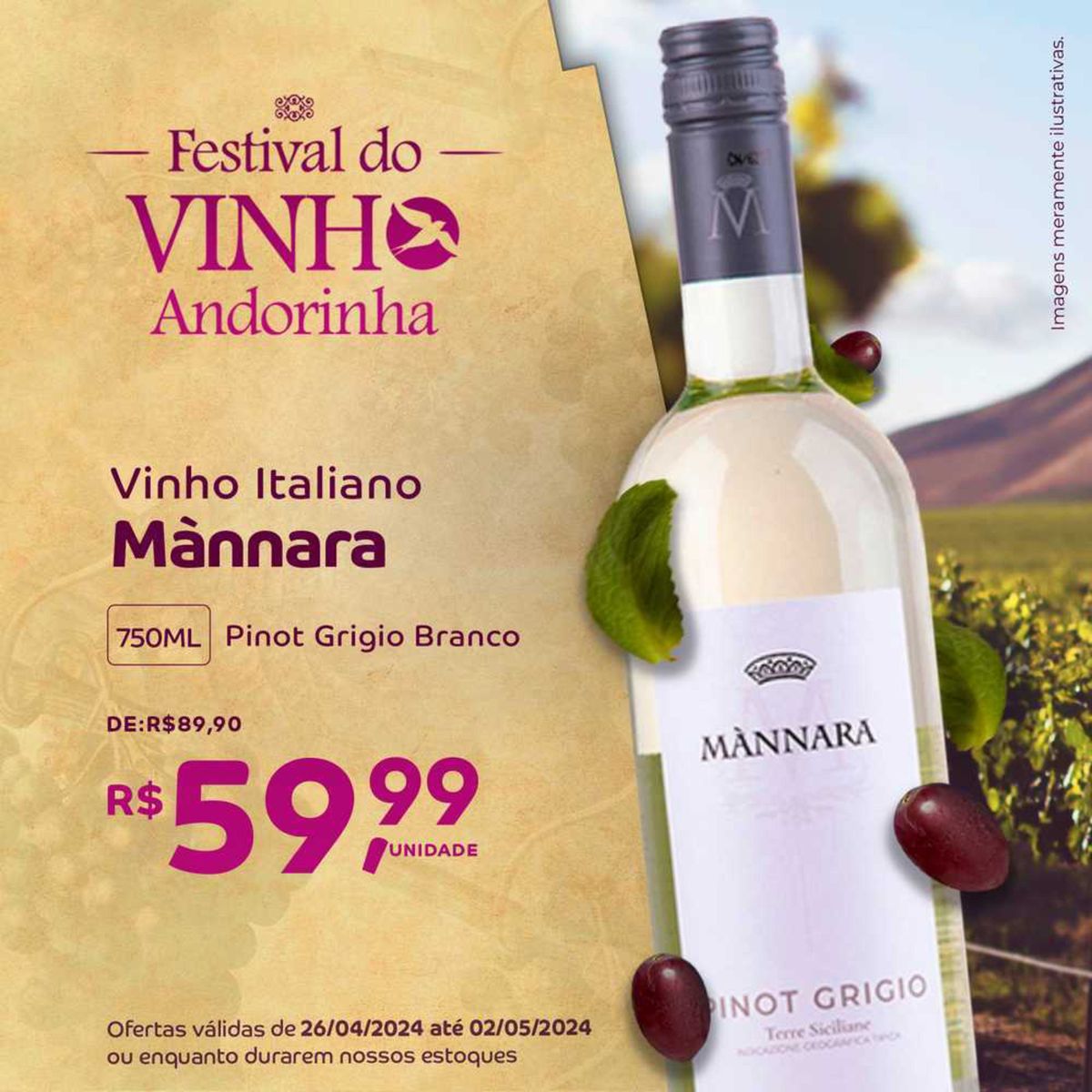Oferta: Vinho Italiano Maânnara Pinot Grigio Branco 750ML