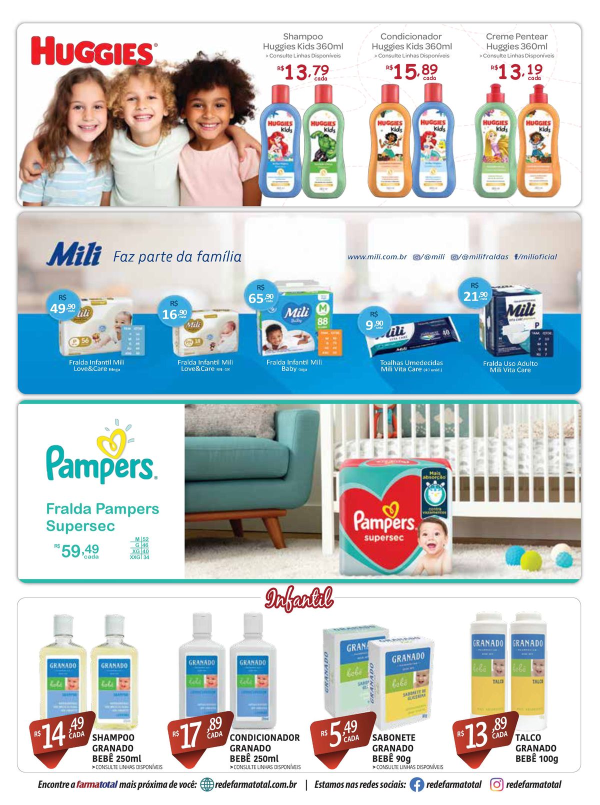 Shampoo, Condicionador e Creme de Pentear Huggies Kids 360ml em promoção!