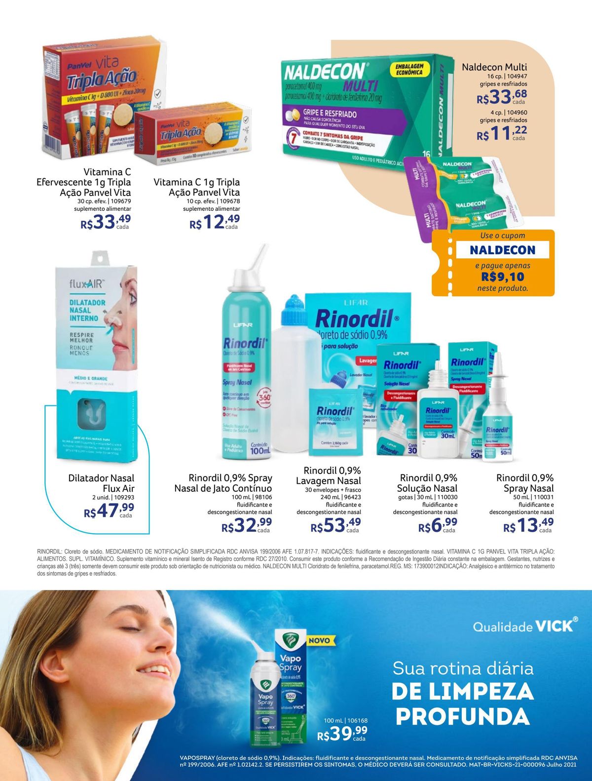 Vitaminas e dilatador nasal em promoção