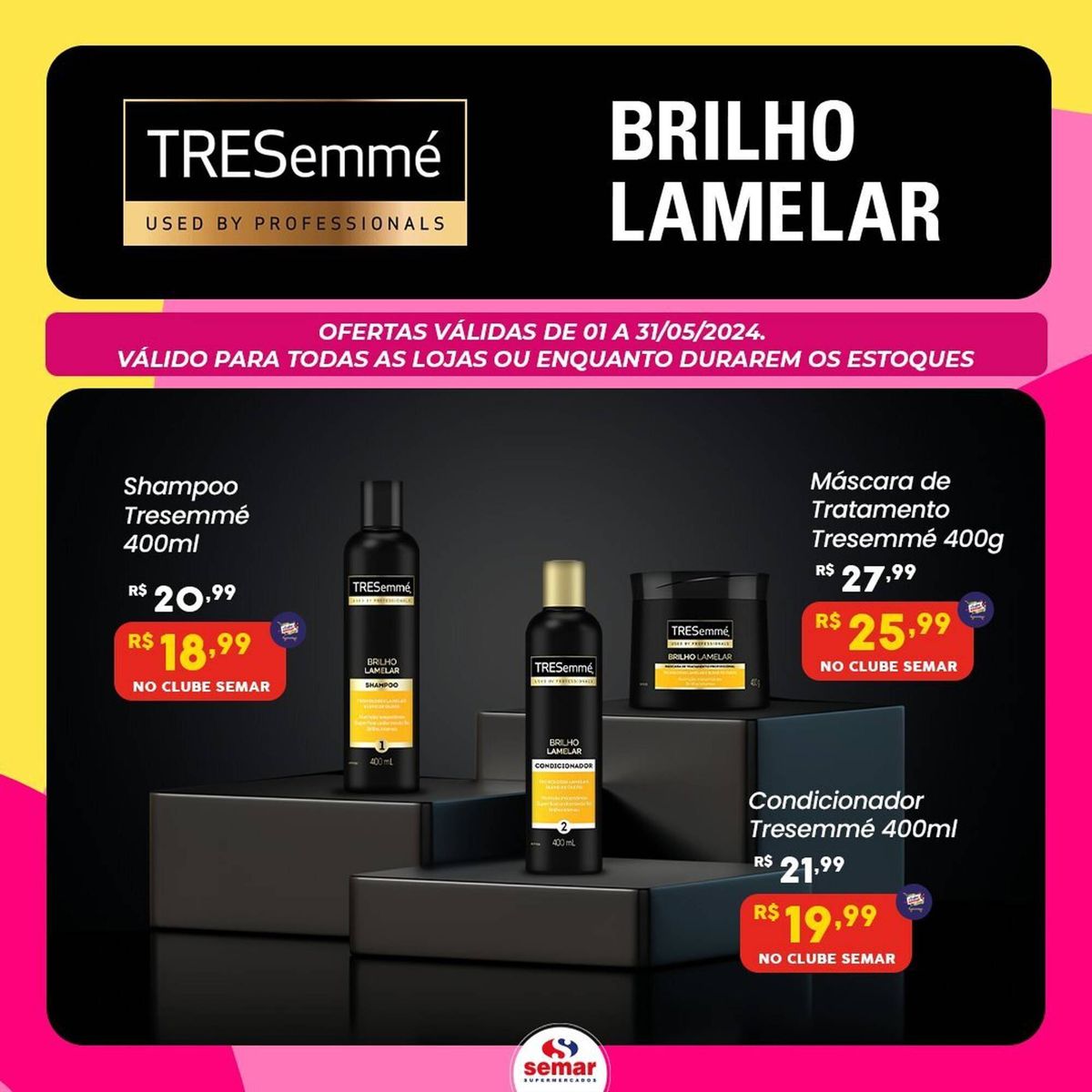 Shampoo, Máscara de Tratamento e Condicionador Tresemmé 400ml em promoção