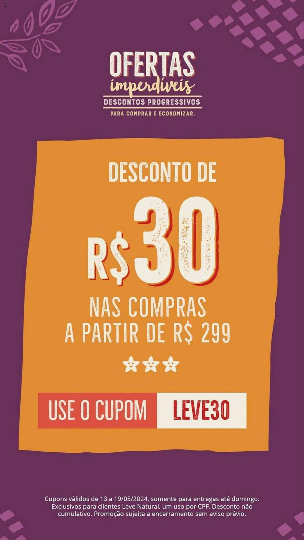 Desconto de 50% em frutas e verduras nas compras acima de R$50