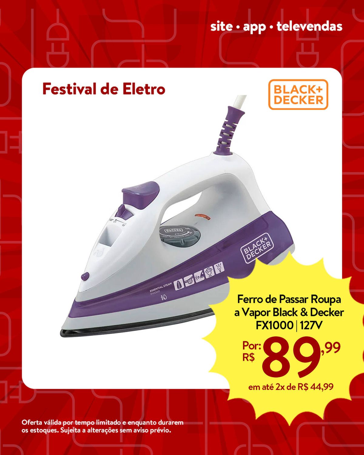 Festival de Eletro - Ferro de Passar Roupa a Vapor Black & Decker FX1000