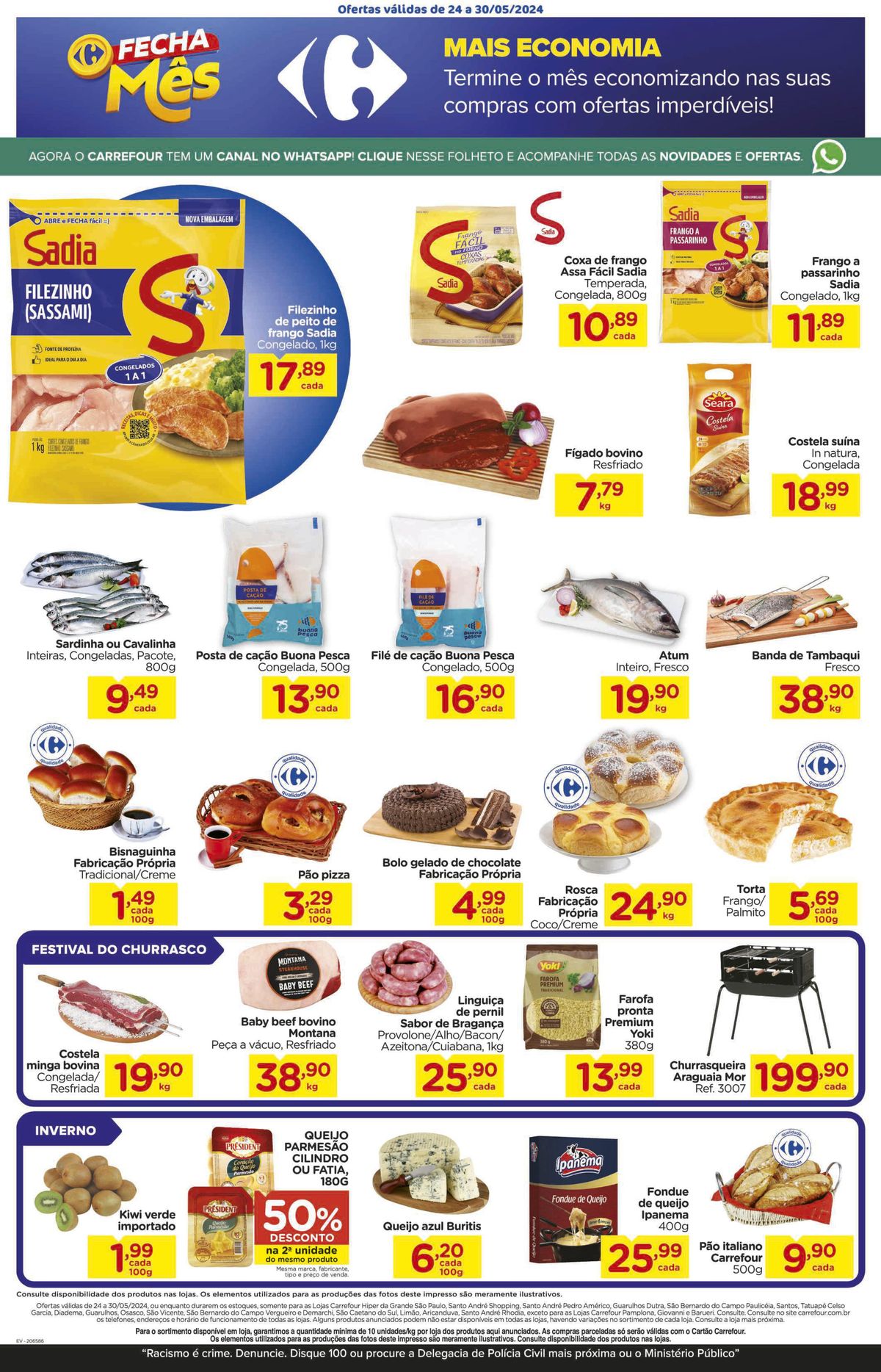 Ofertas de supermercado: carnes, peixes, pães e queijos