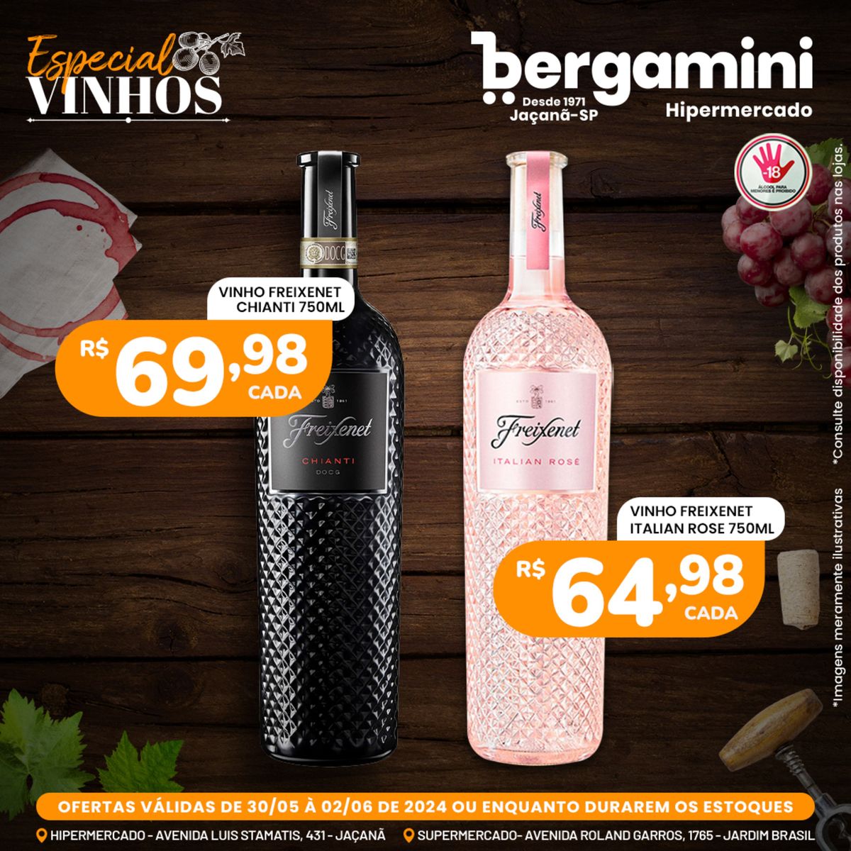 Promoção de vinhos Freixenet no Supermercado Bergamini