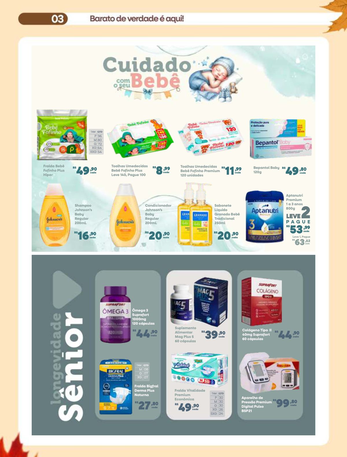 Ofertas em produtos de higiene para bebês e suplementos alimentares