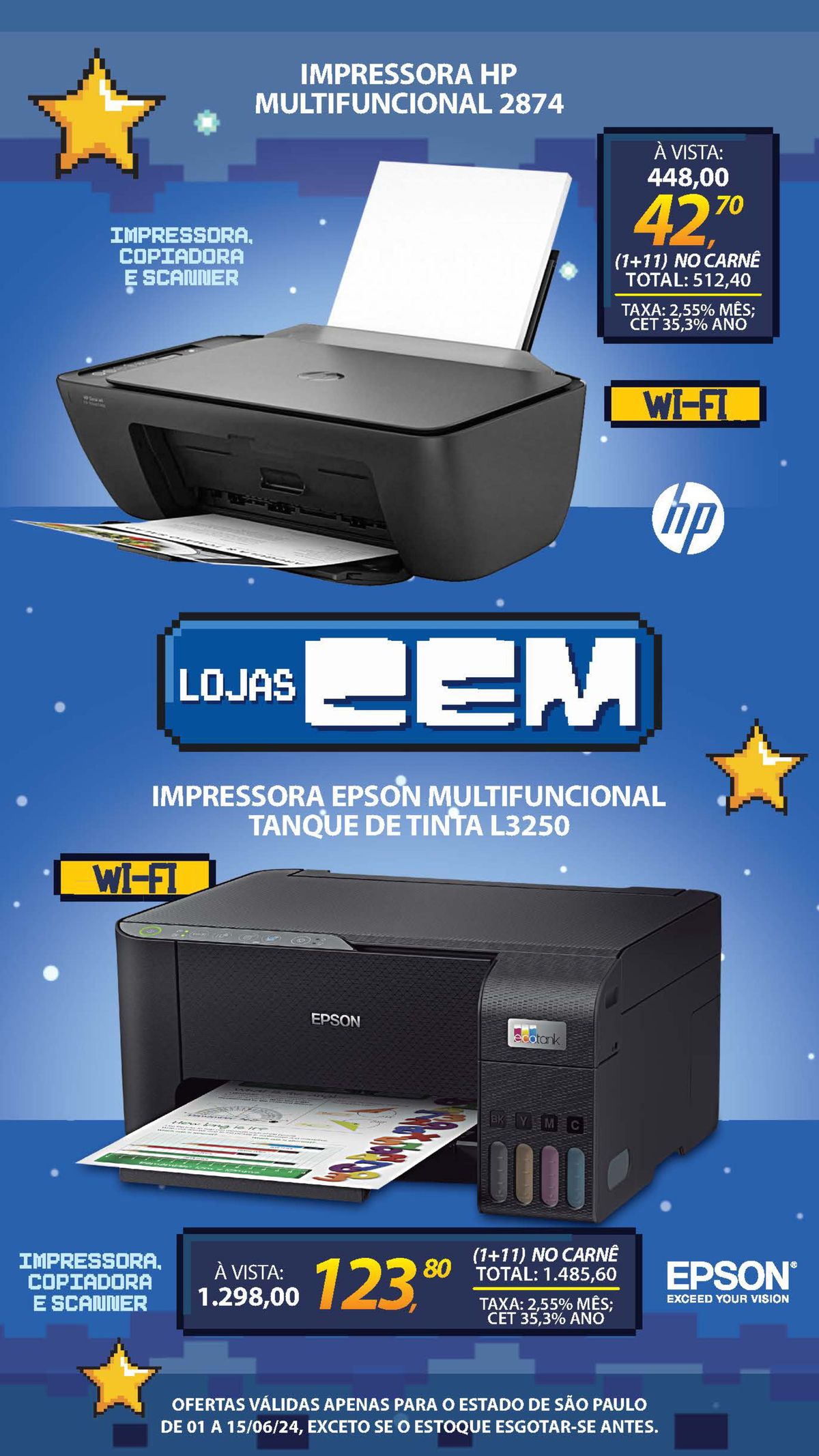 Impressora HP multifuncional por R$448,00