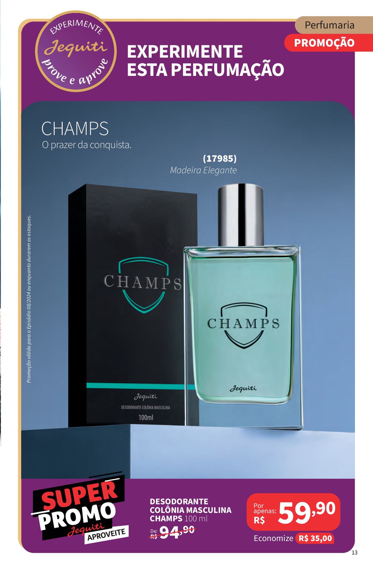 Perfumaria CHAMPS - Desodorante Colônia Masculina com Madeira Elegante