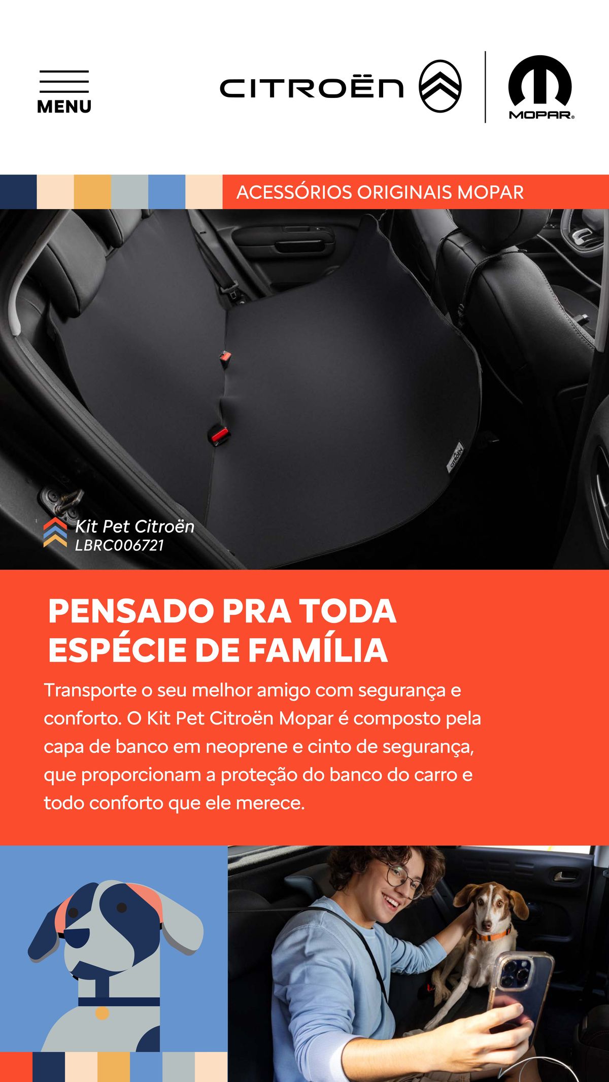 Kit Pet Citroën - Capa de Banco em Neoprene e Cinto de Segurança