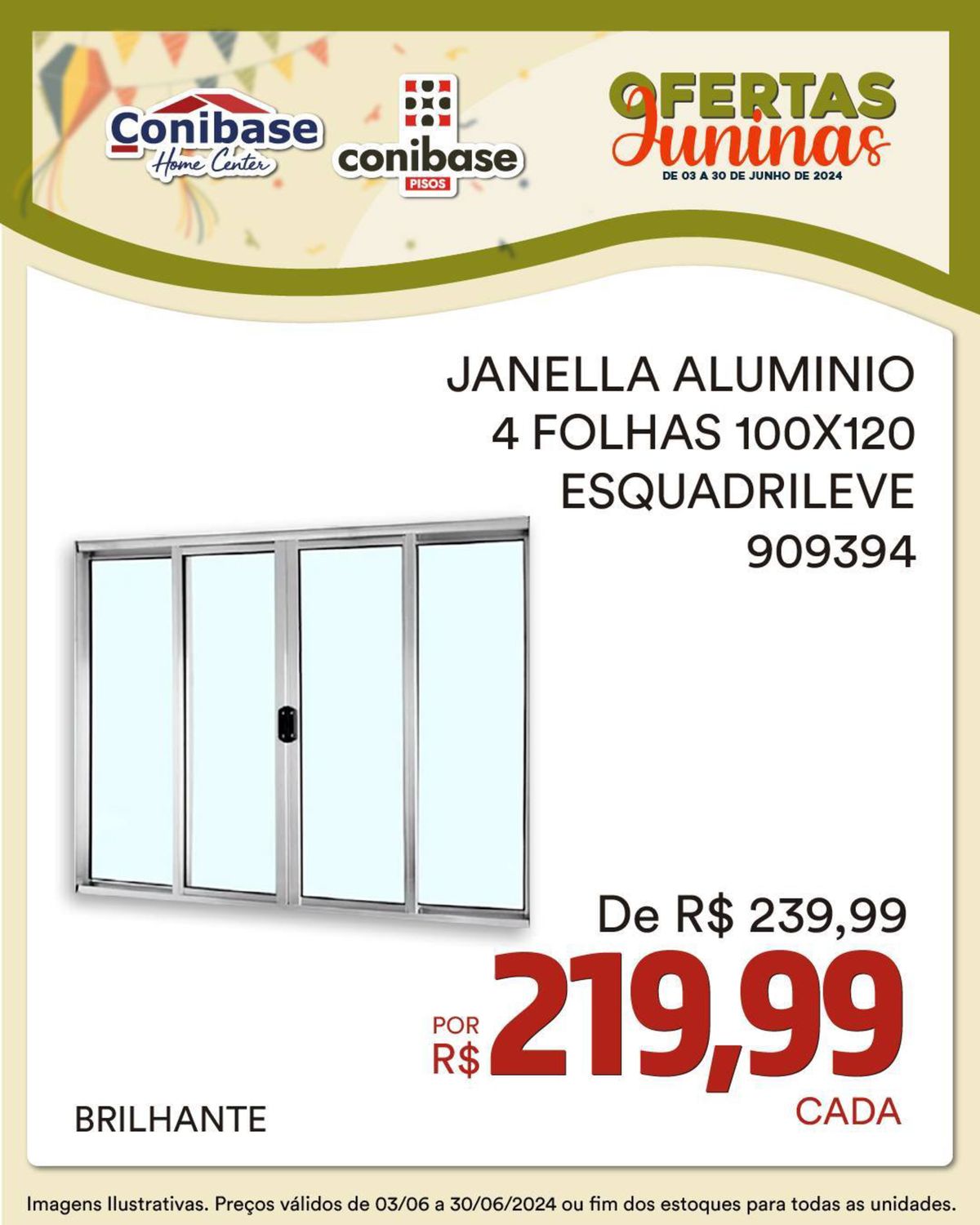 JANELLA ALUMINIO 4 FOLHAS 100X120 - ESQUADRILEVE