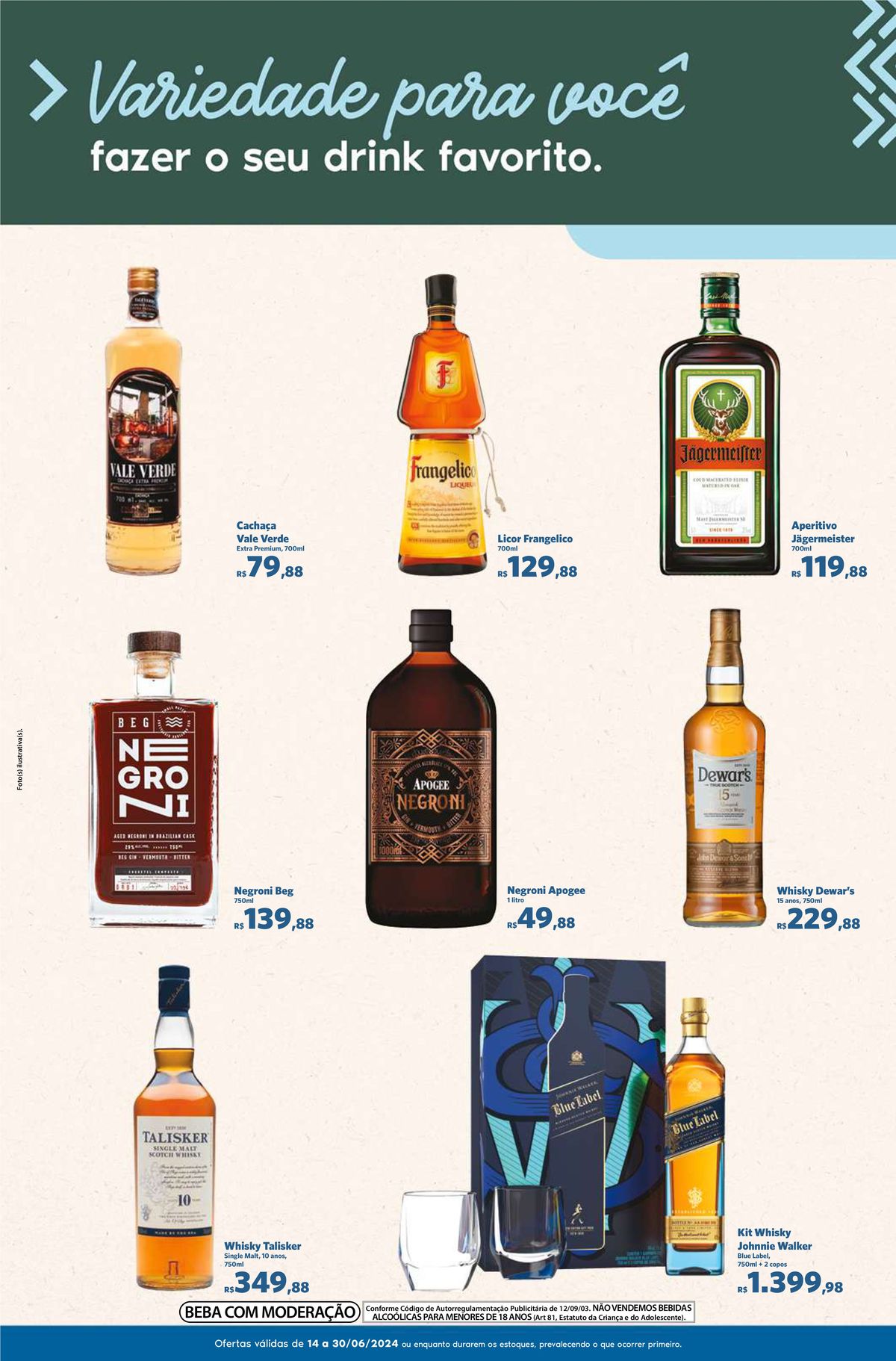 Variedade de bebidas alcoólicas em promoção