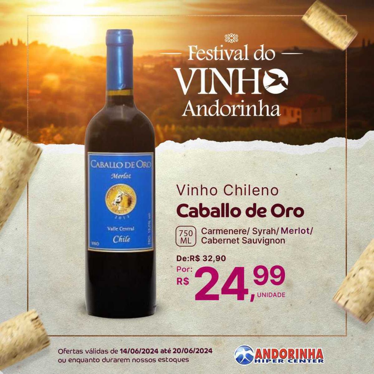 Vinhos Chilenos Caballo de Oro em promoção