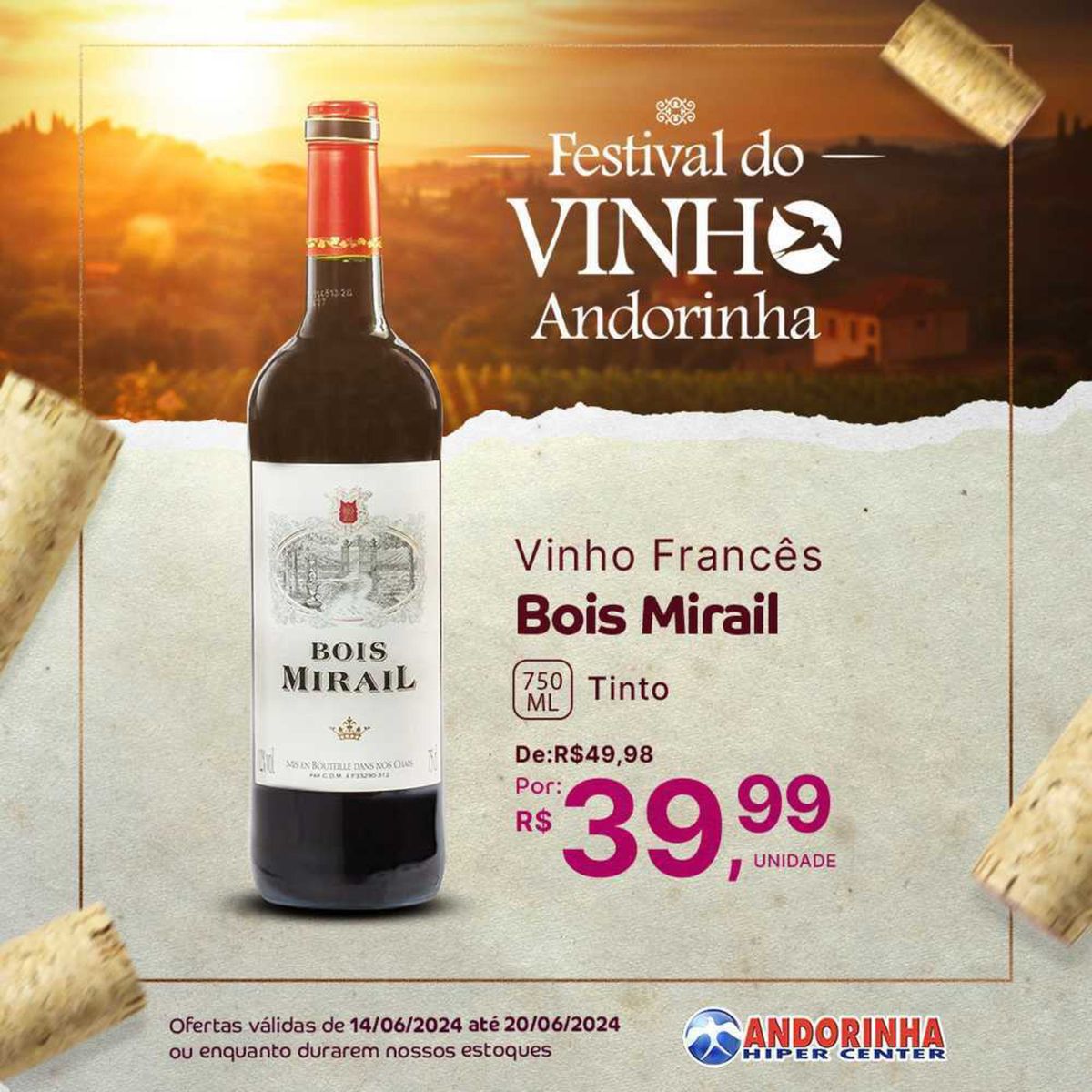 Promoção de Vinho Francês Bois Mirail Tinto