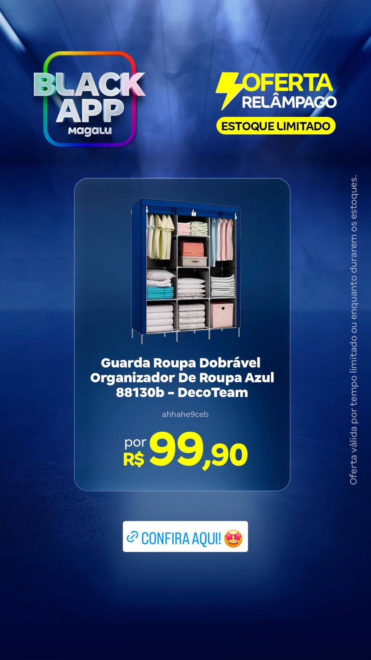 Guarda Roupa Dobrável e Organizador de Roupa Azul por R$99,90