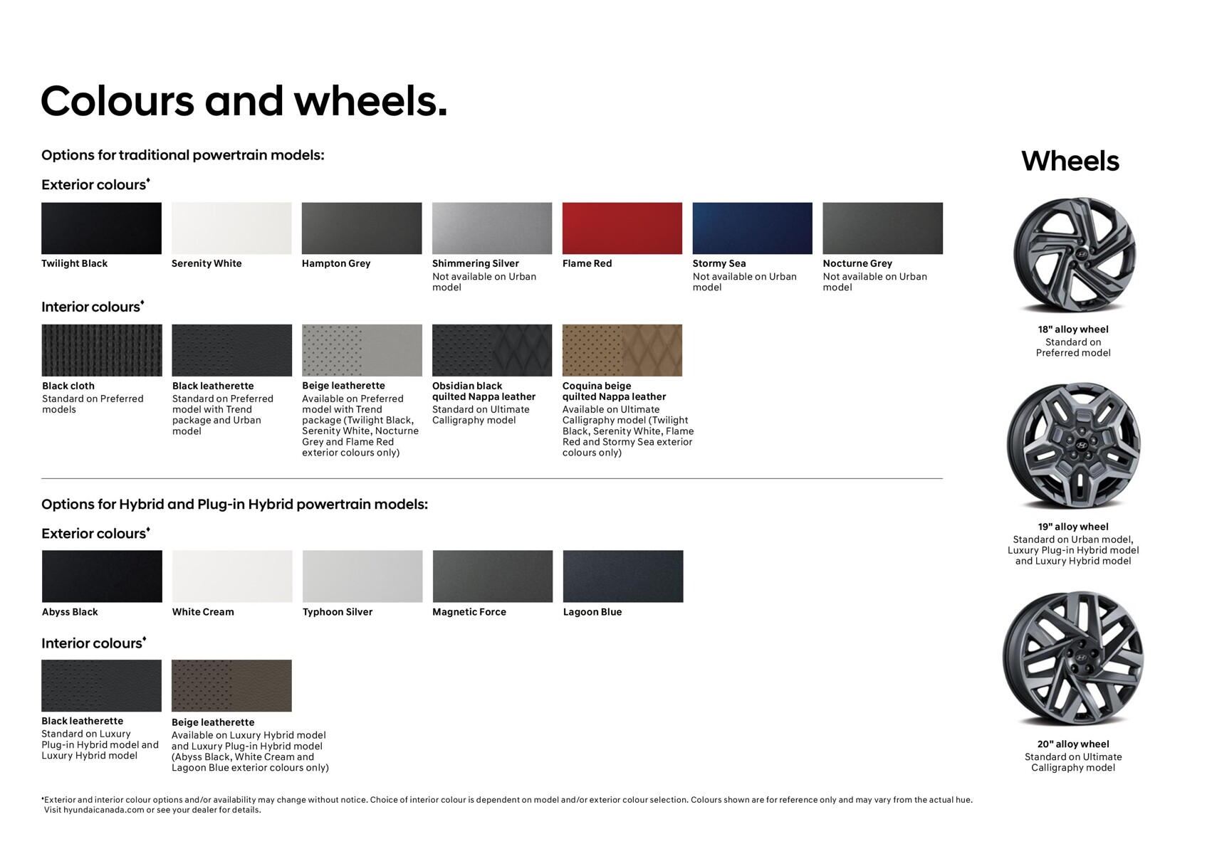 Opções de cores e rodas para modelos de powertrain tradicionais e híbridos da Hyundai