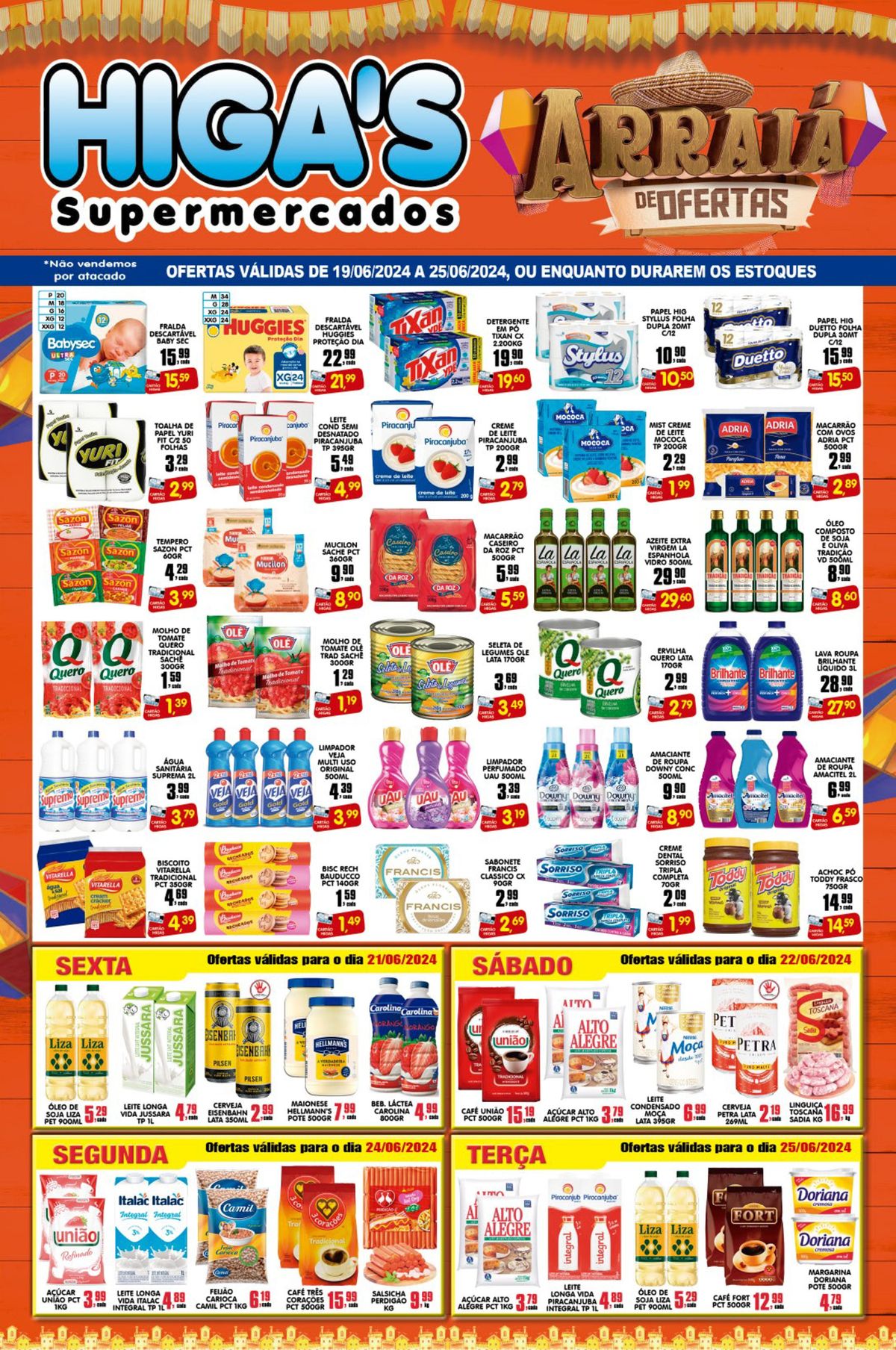Promoção de alimentos e produtos de limpeza no Supermercado Higas