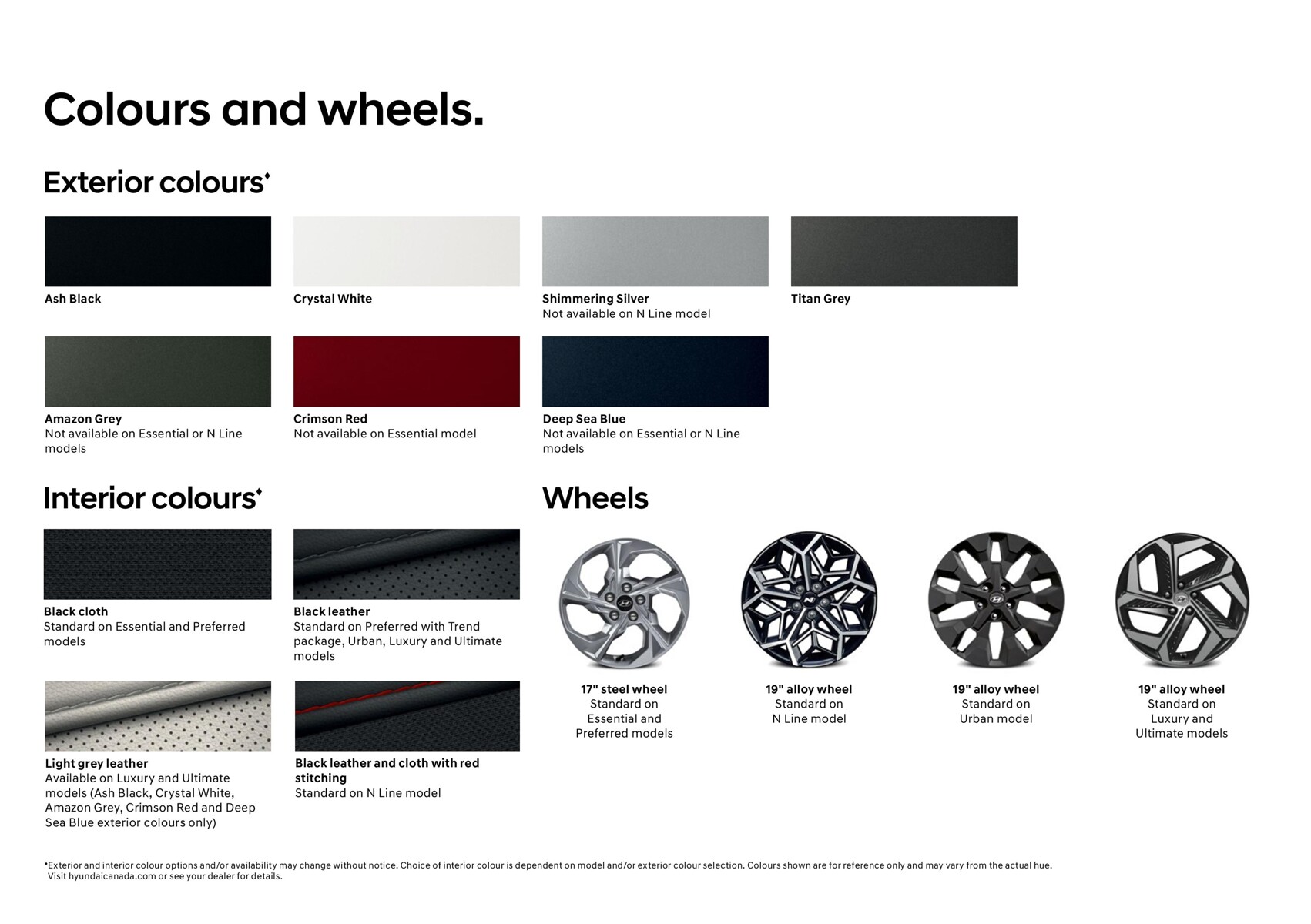 Opções de cores e rodas para veículos Hyundai
